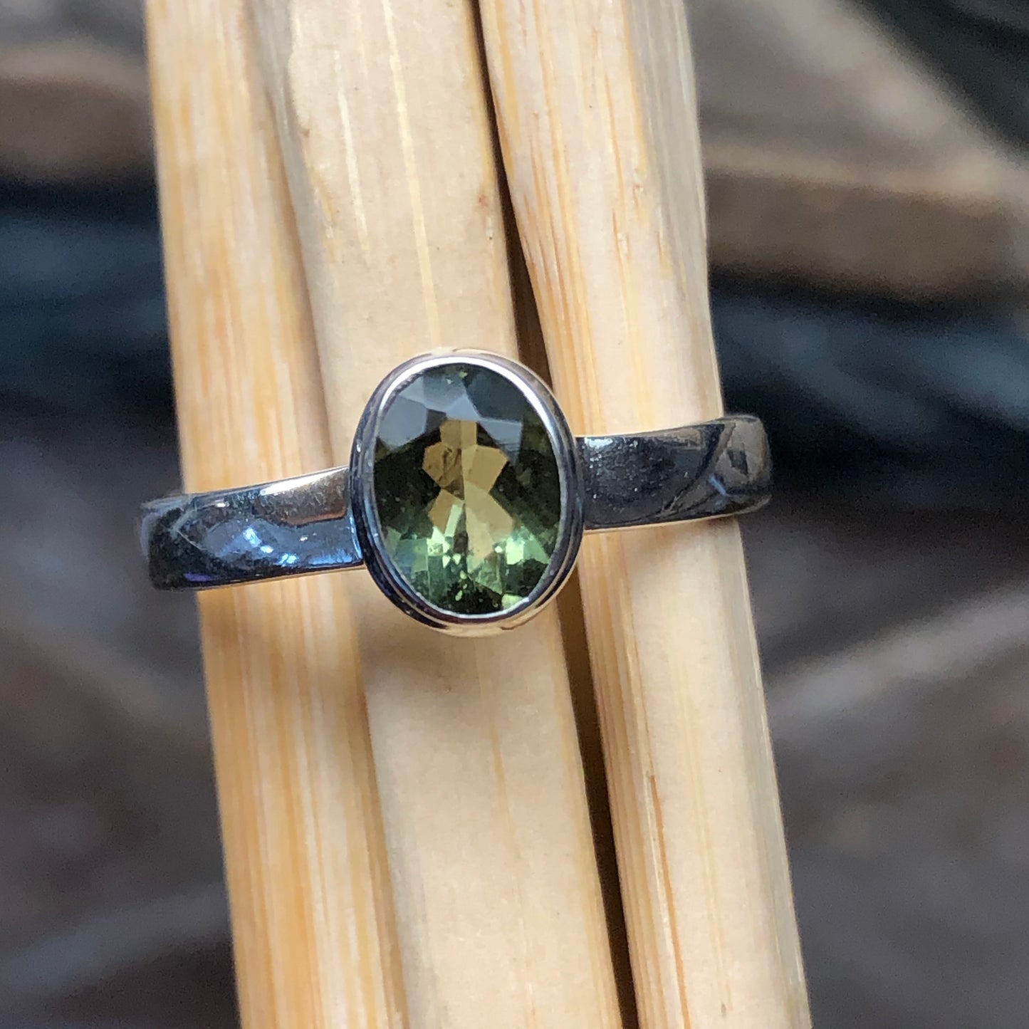 Natural Green Moldavite 925 Solid Sterling Silver Engagement Ring Size 6, 7, 7.75, 8.5, 8.75, 9, 9.5, 10 - Natural Rocks by Kala