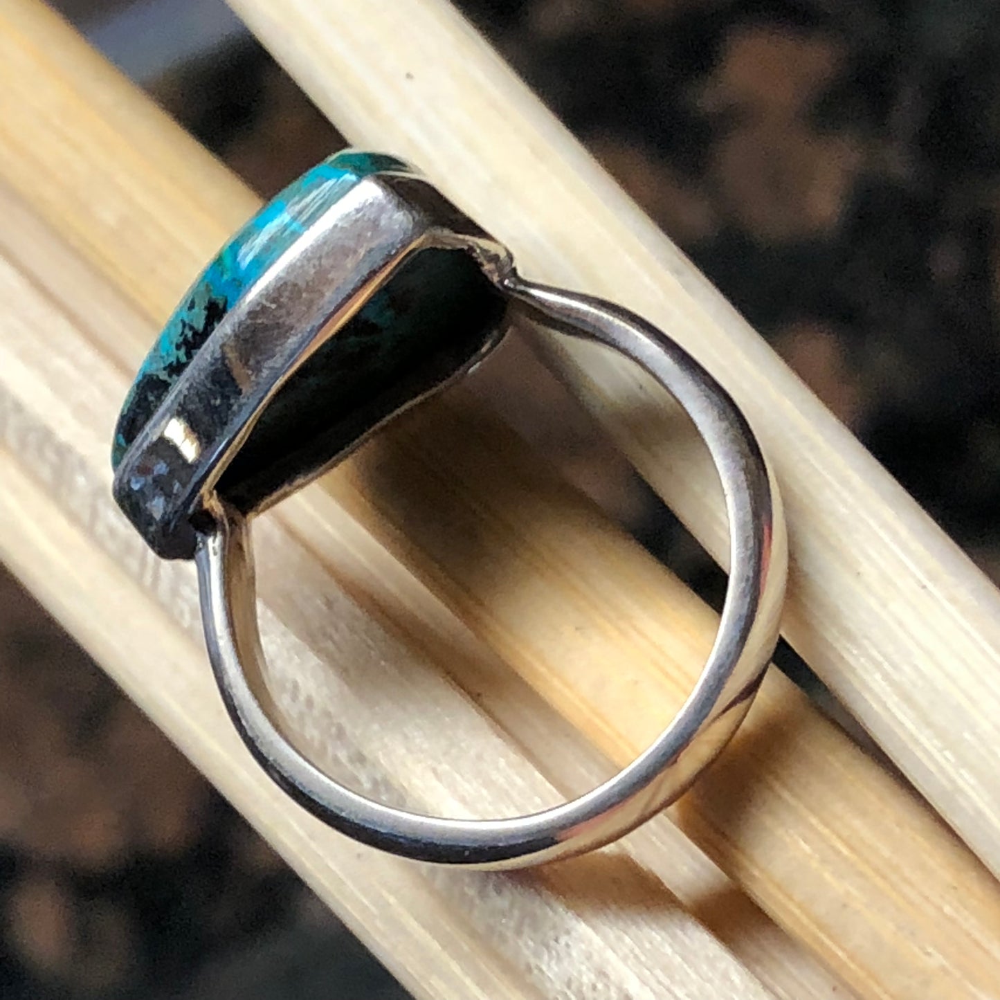 Natural Malachite in Chrysocolla 925 Solid Sterling Silver Ring Size 6.25 - Natural Rocks by Kala