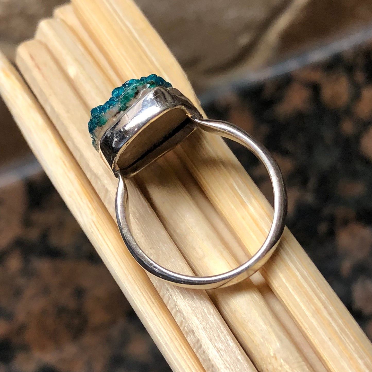 Natural Dioptase Druzy, Emerald Green Crystals 925 Sterling Silver Silver Ring Size 7.5 - Natural Rocks by Kala