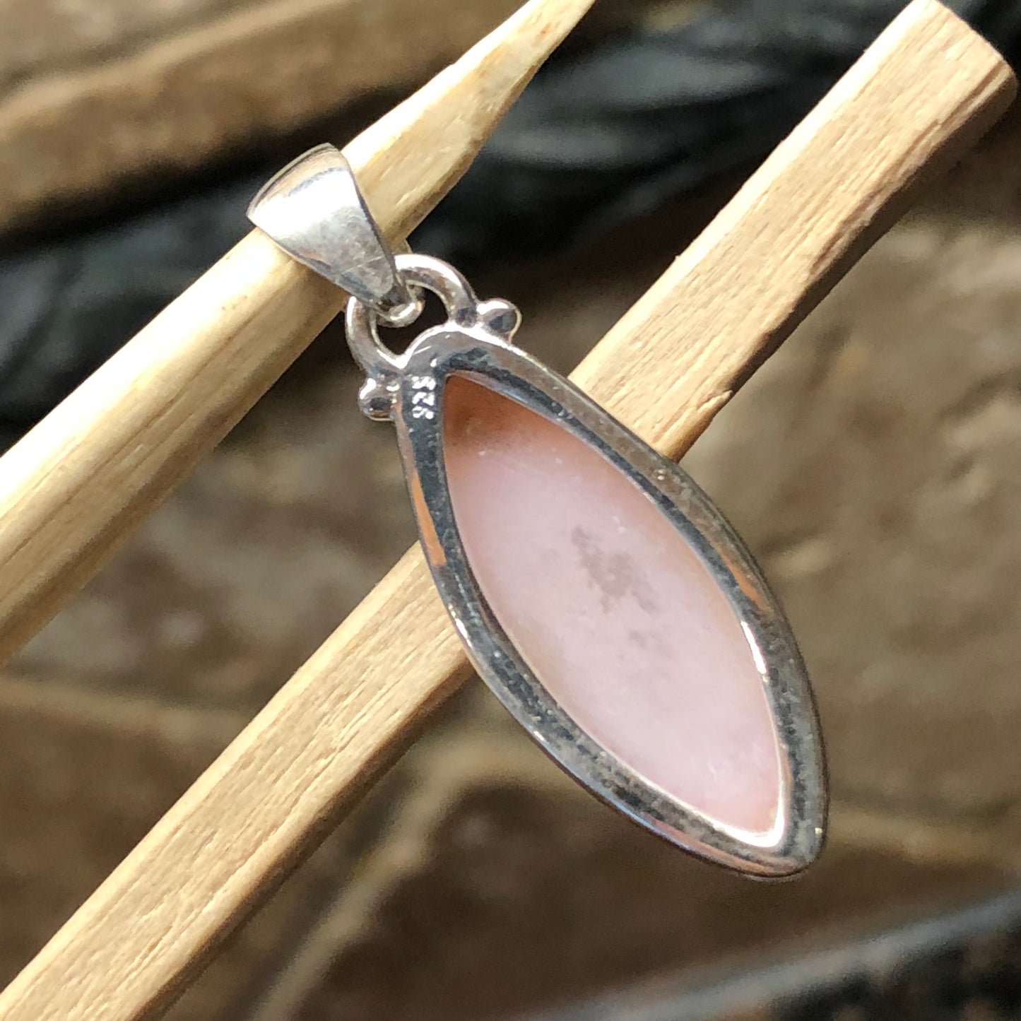 Natural Australian Pink Opal 925 Solid Sterling Silver Pendant 30mm - Natural Rocks by Kala