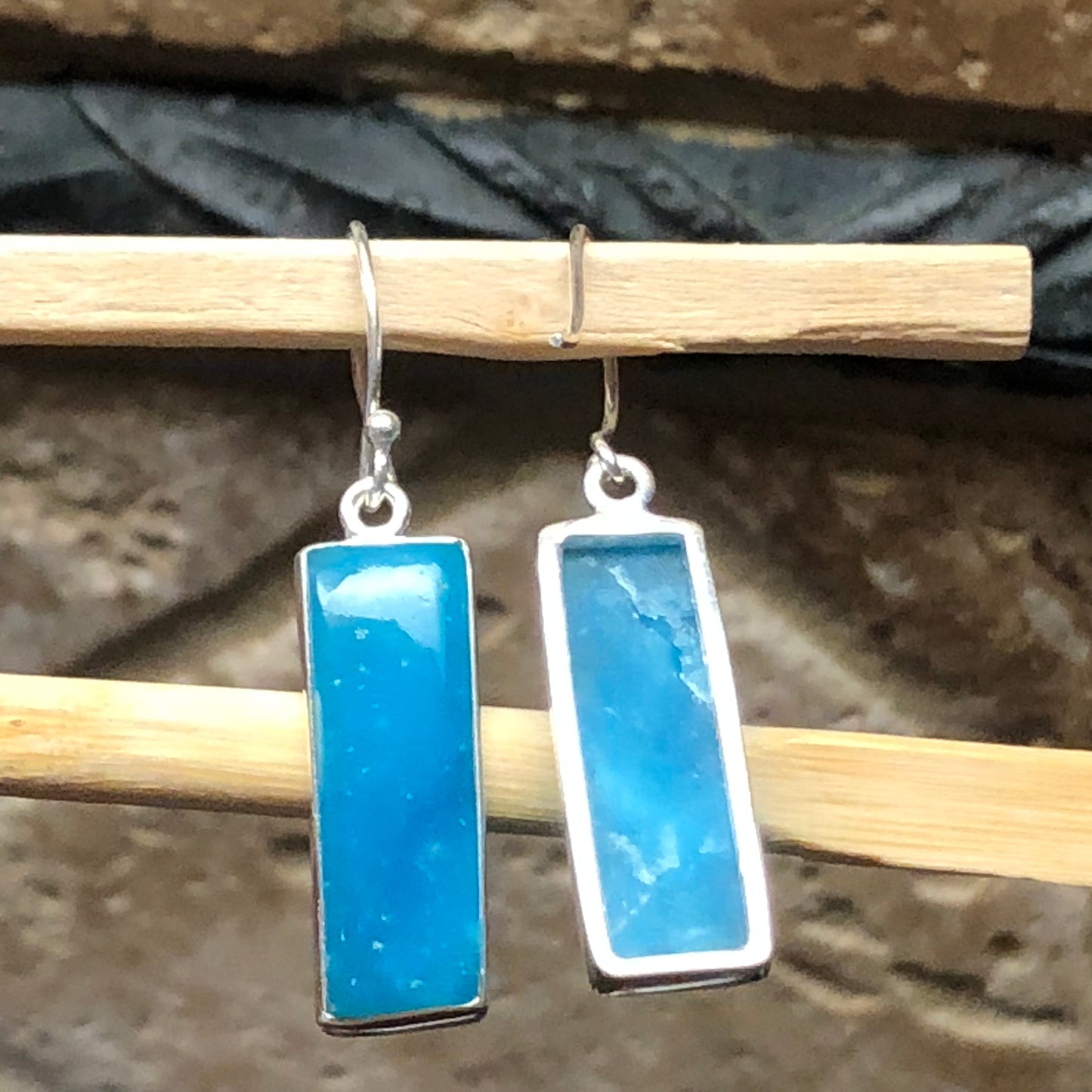 Genuine Blue Smithsonite 925 Solid Sterling Silver Earrings 40mm - Natural Rocks by Kala