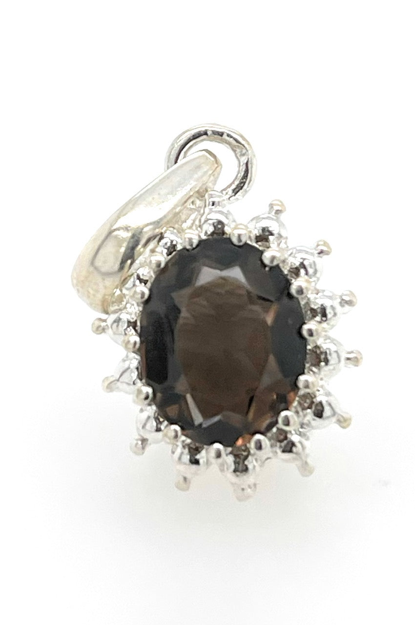 Genuine 4ct Smoky Topaz 925 Solid Sterling Silver Pendant 24mm - Natural Rocks by Kala