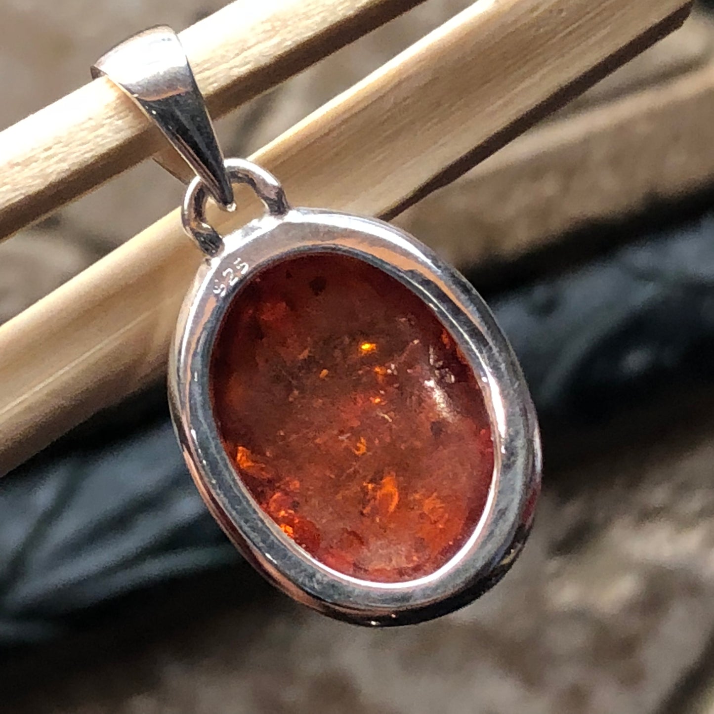 Beautiful Baltic Amber 925 Solid Sterling Silver Pendant 30mm - Natural Rocks by Kala