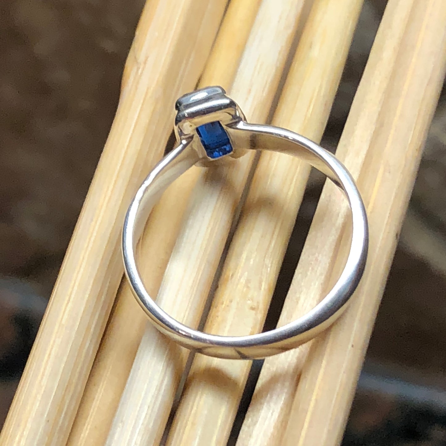 Natural Royal Blue Kyanite 925 Solid Sterling Silver Engagement Ring Size 7, 8 - Natural Rocks by Kala