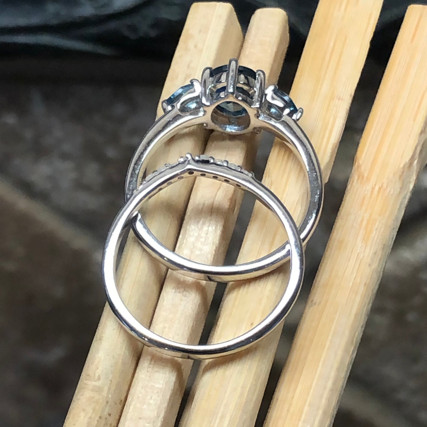 Natural 1.25ct London Blue Topaz, Moonstone 925 Solid Sterling Silver Engagement Ring Size 6, 7, 8, 9 - Natural Rocks by Kala