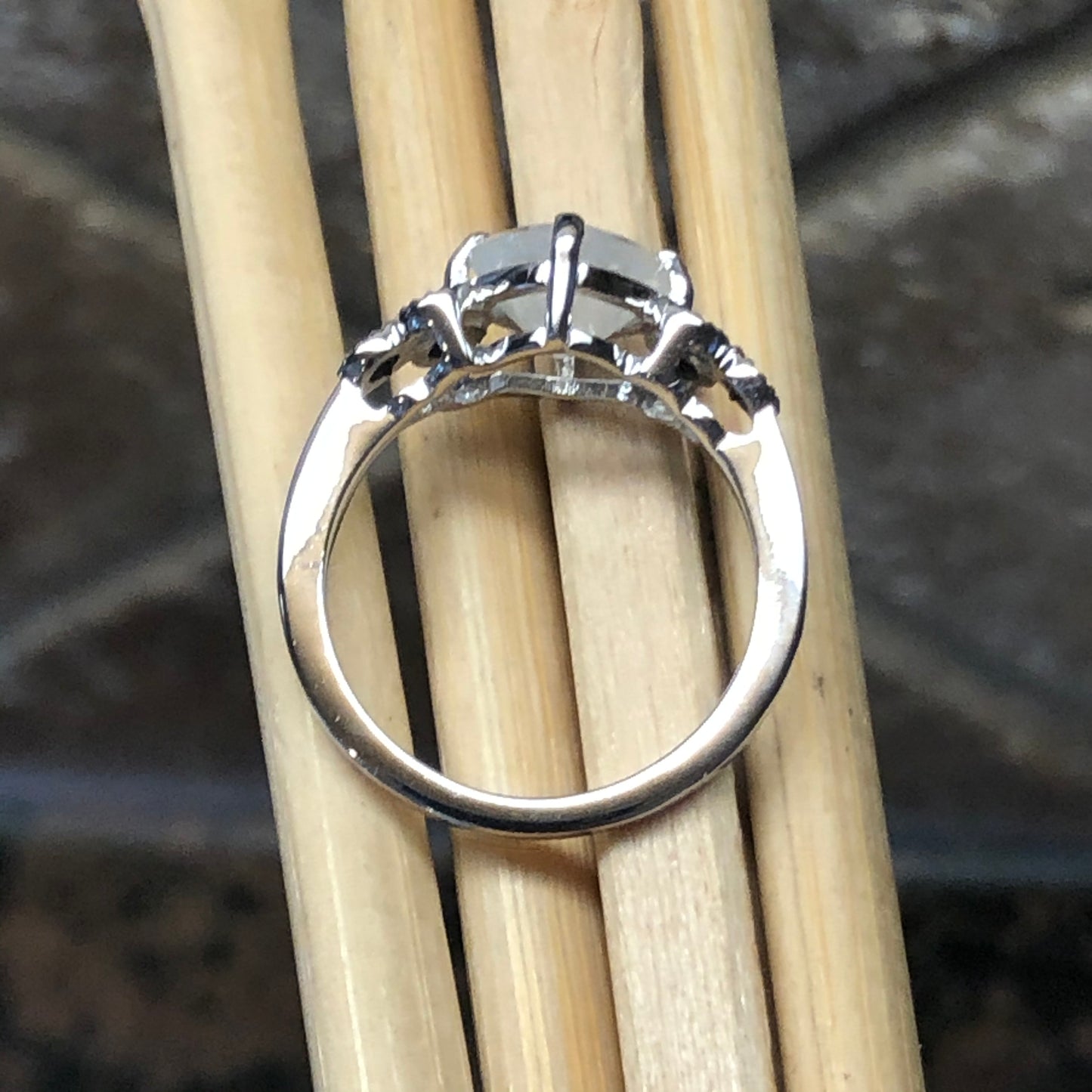 Natural 1ct Iolite, Rainbow Moonstone 925 Solid Sterling Silver Engagement Ring Size 6, 7, 8, 9 - Natural Rocks by Kala