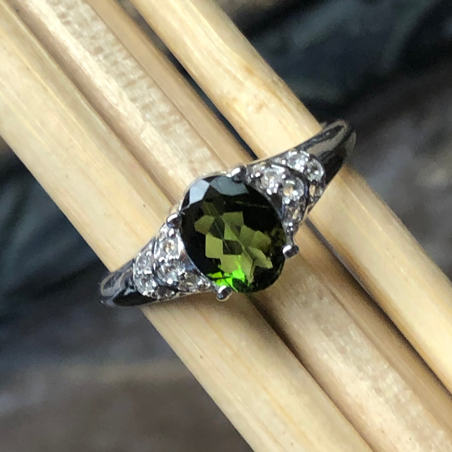 Natural Green Tourmaline 925 Sterling Silver Engagement Ring Size 6, 7, 8, 9 - Natural Rocks by Kala