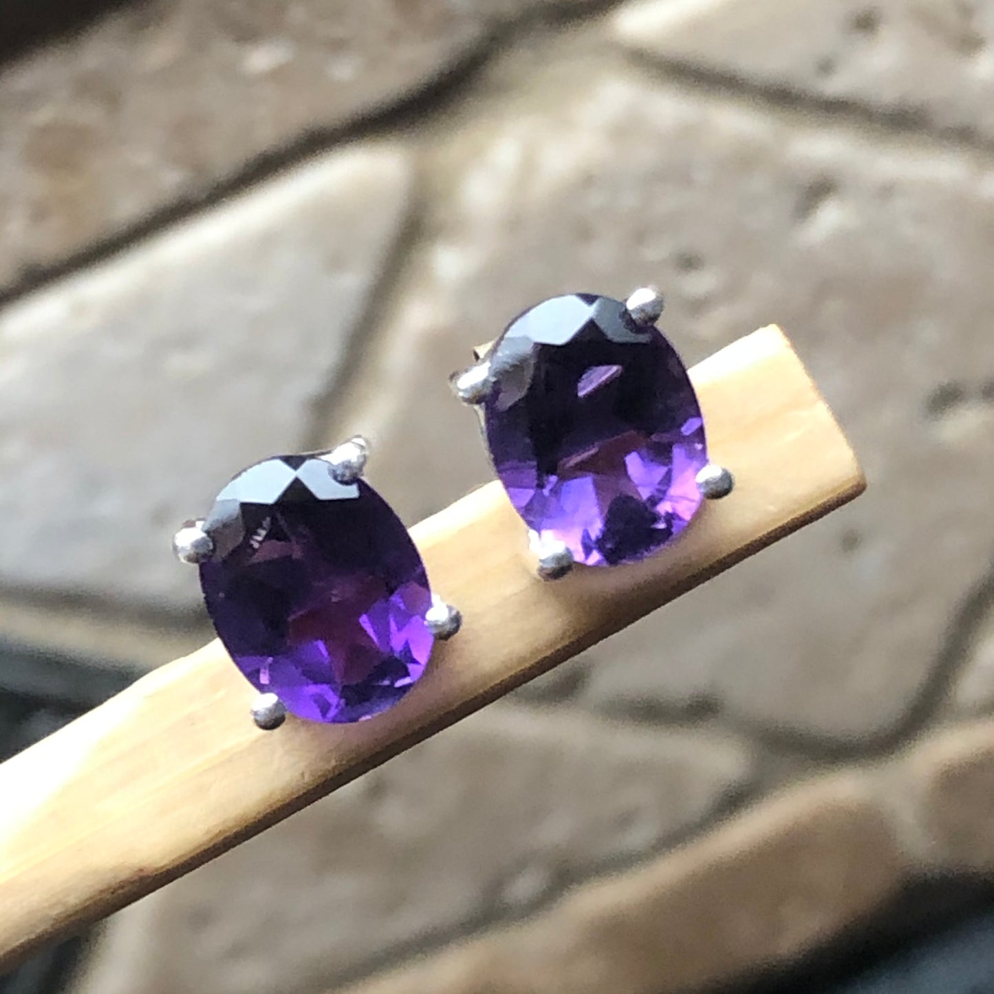 Natural 4ct Purple Amethyst 925 Solid Sterling Silver Earrings 10mm - Natural Rocks by Kala