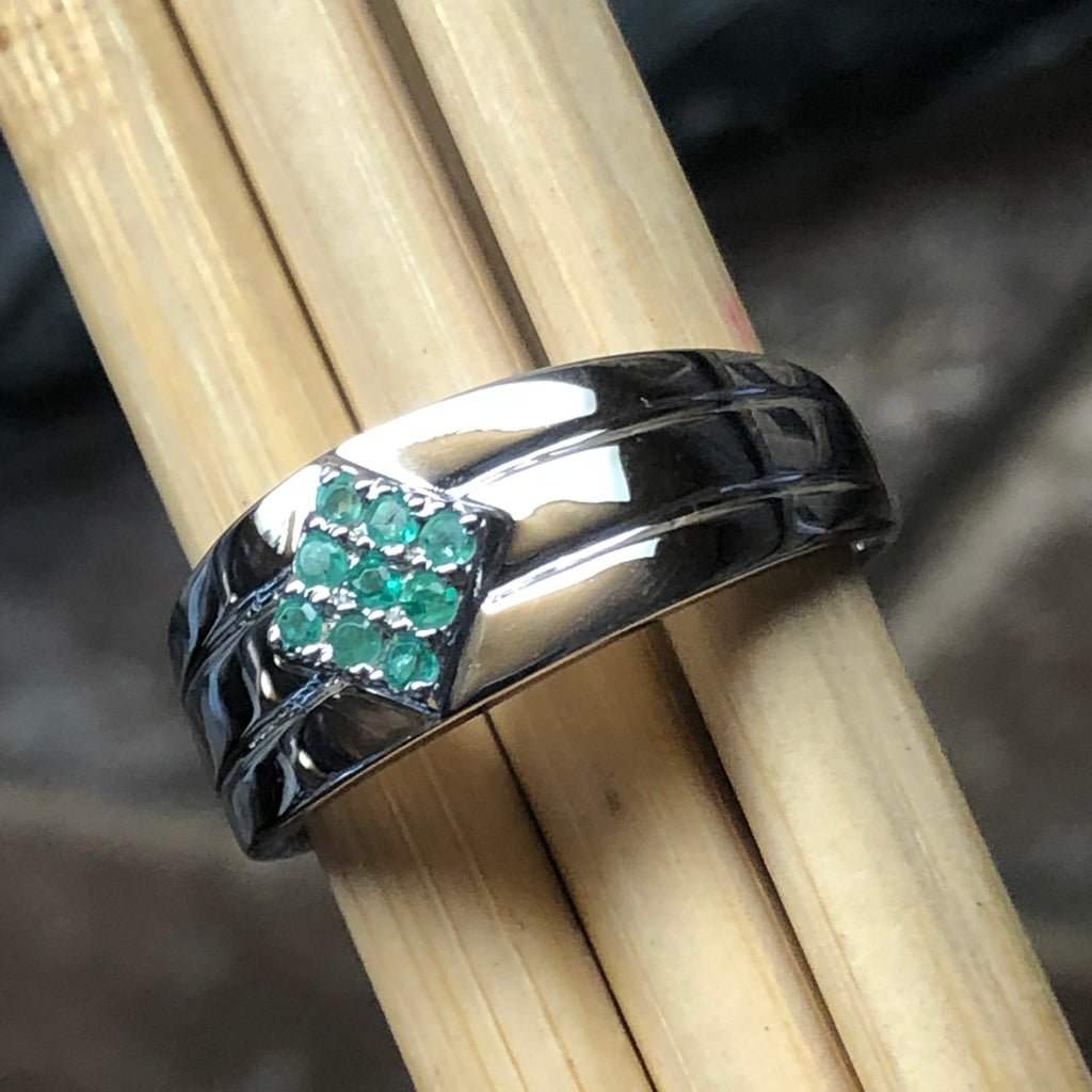Natural Emerald 925 Solid Sterling Silver Men's Ring Size 8, 9, 10, 11, 12 - Natural Rocks by Kala
