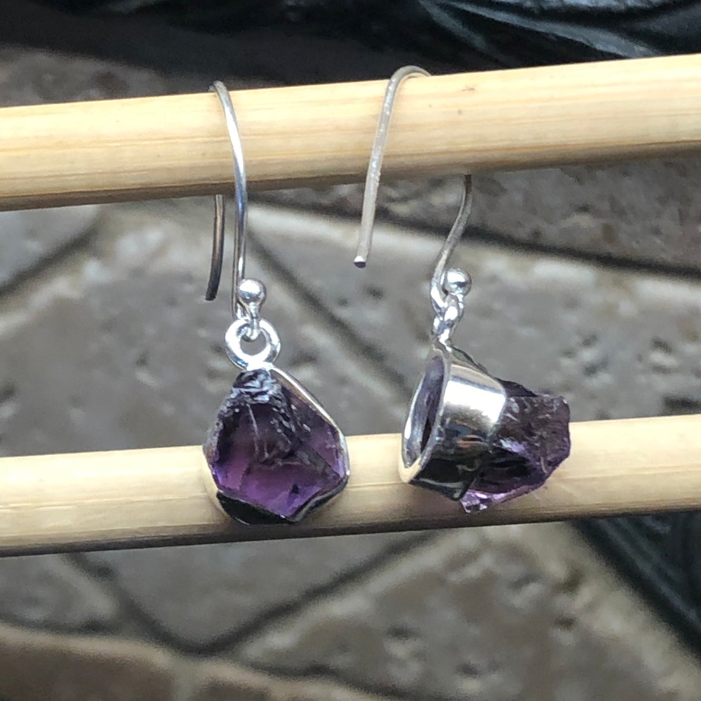 Genuine 2ct Purple Amethyst 925 Solid Sterling Silver Earrings 25mm - Natural Rocks by Kala