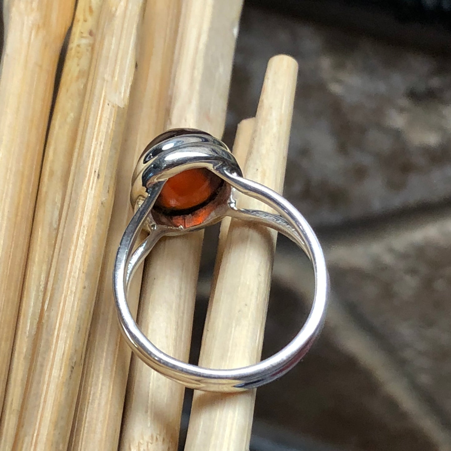 Natural Hessonite Garnet 925 Solid Sterling Silver Ring Size 7, 7.5 - Natural Rocks by Kala