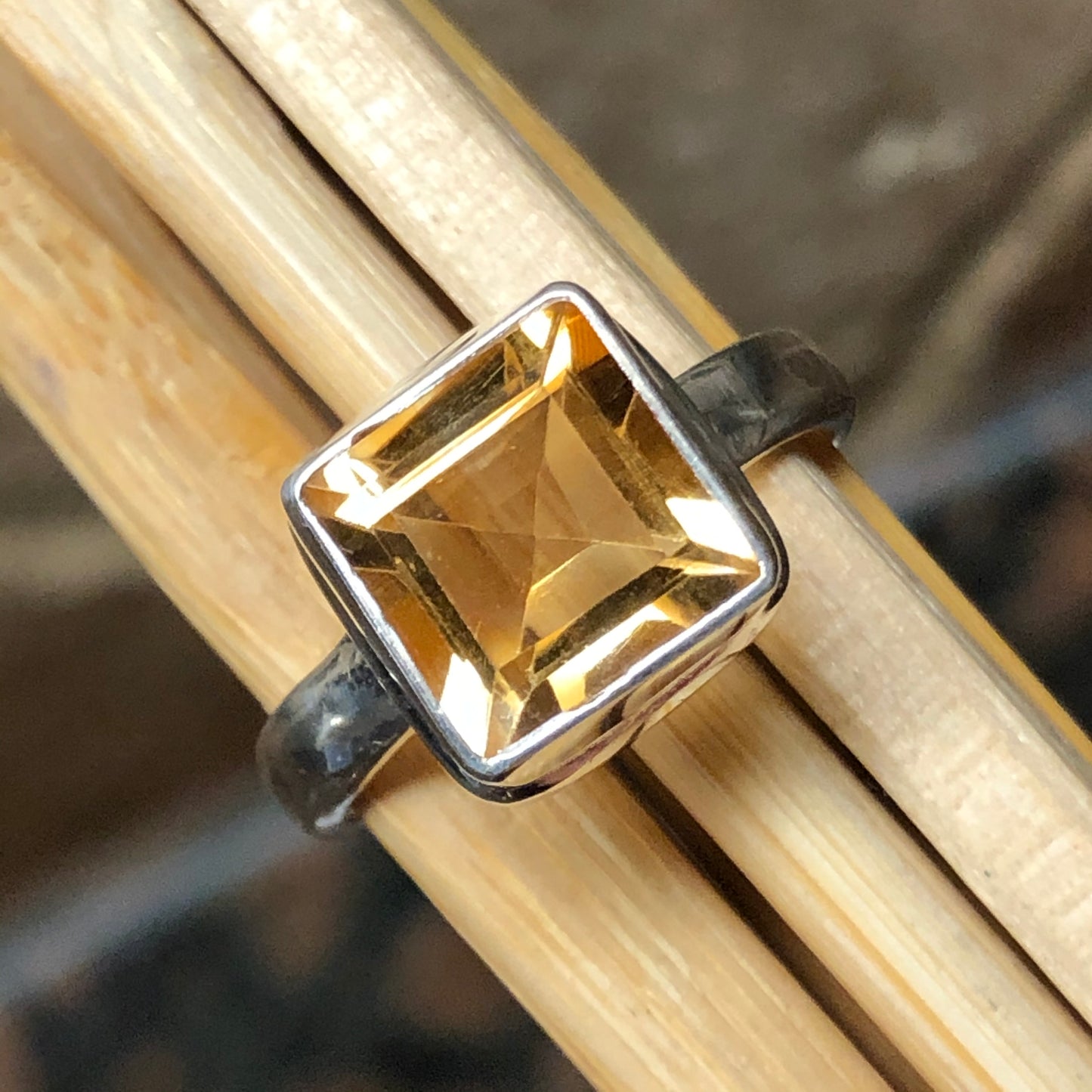 Natural 2ct Golden Citrine 925 Solid Sterling Silver Ring Size 6.5, 7.75, 8 - Natural Rocks by Kala