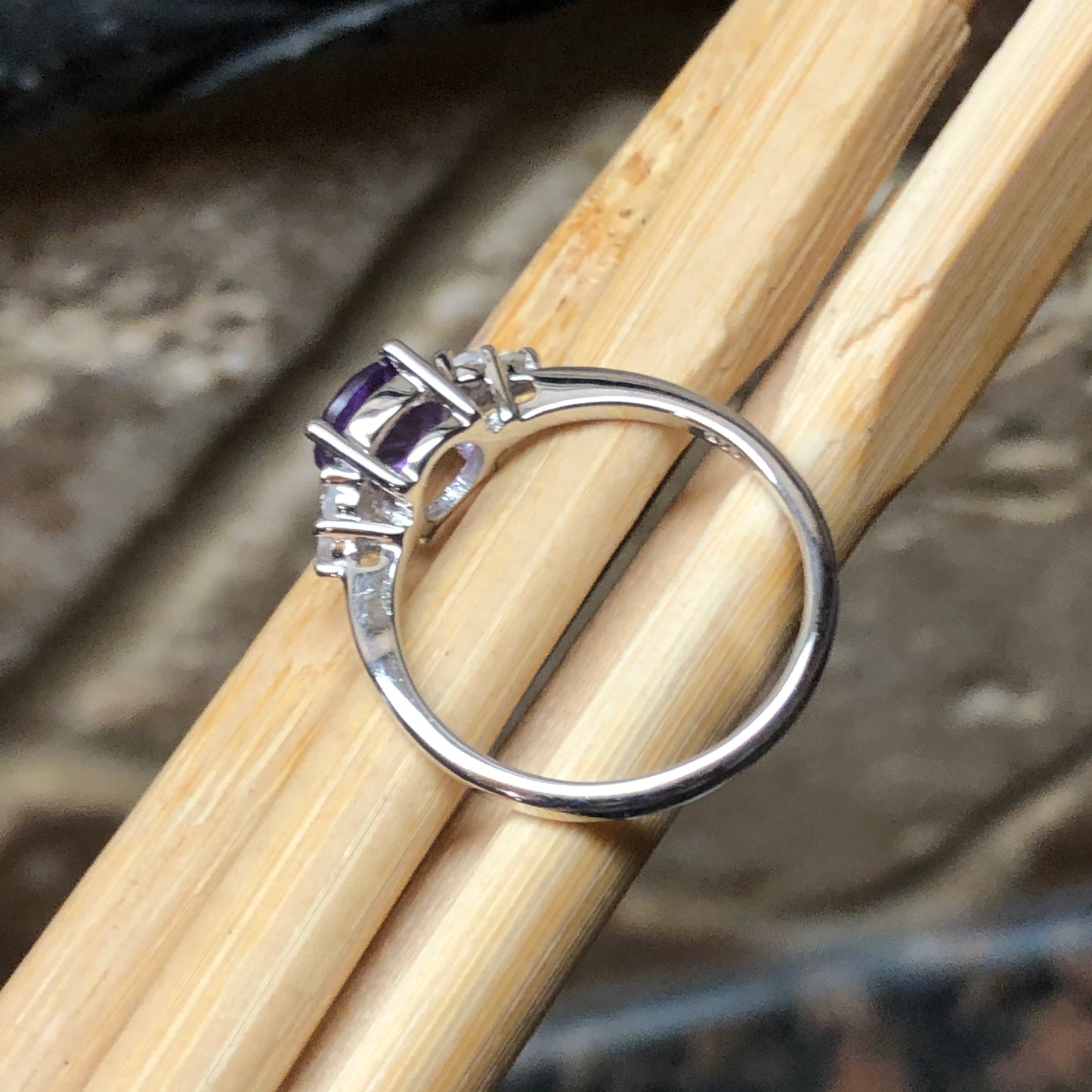 Natural 1ct Purple Amethyst, White Topaz 925 Solid Sterling Silver Engagement Ring Size 6, 7, 8, 9 - Natural Rocks by Kala