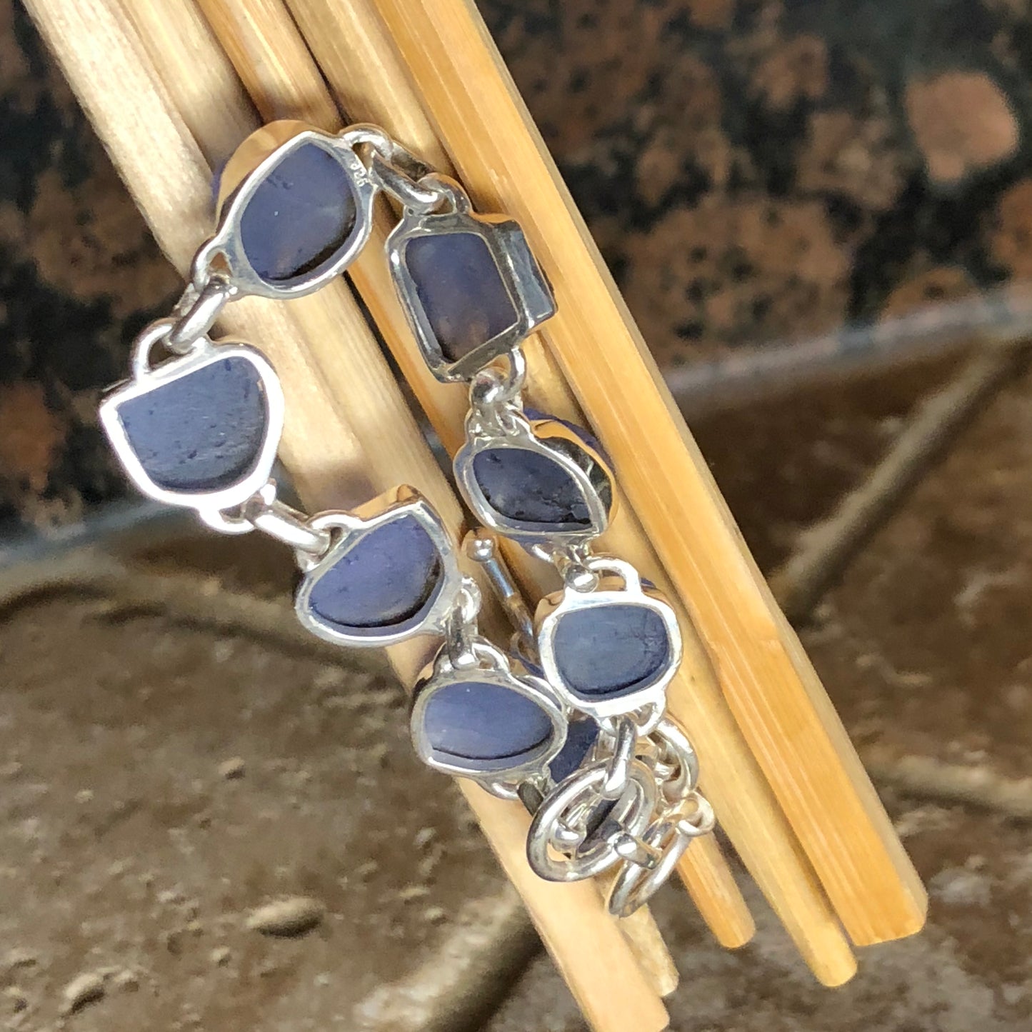 Natural Blue Tanzanite 925 Solid Sterling Silver Bracelets 7" - Natural Rocks by Kala