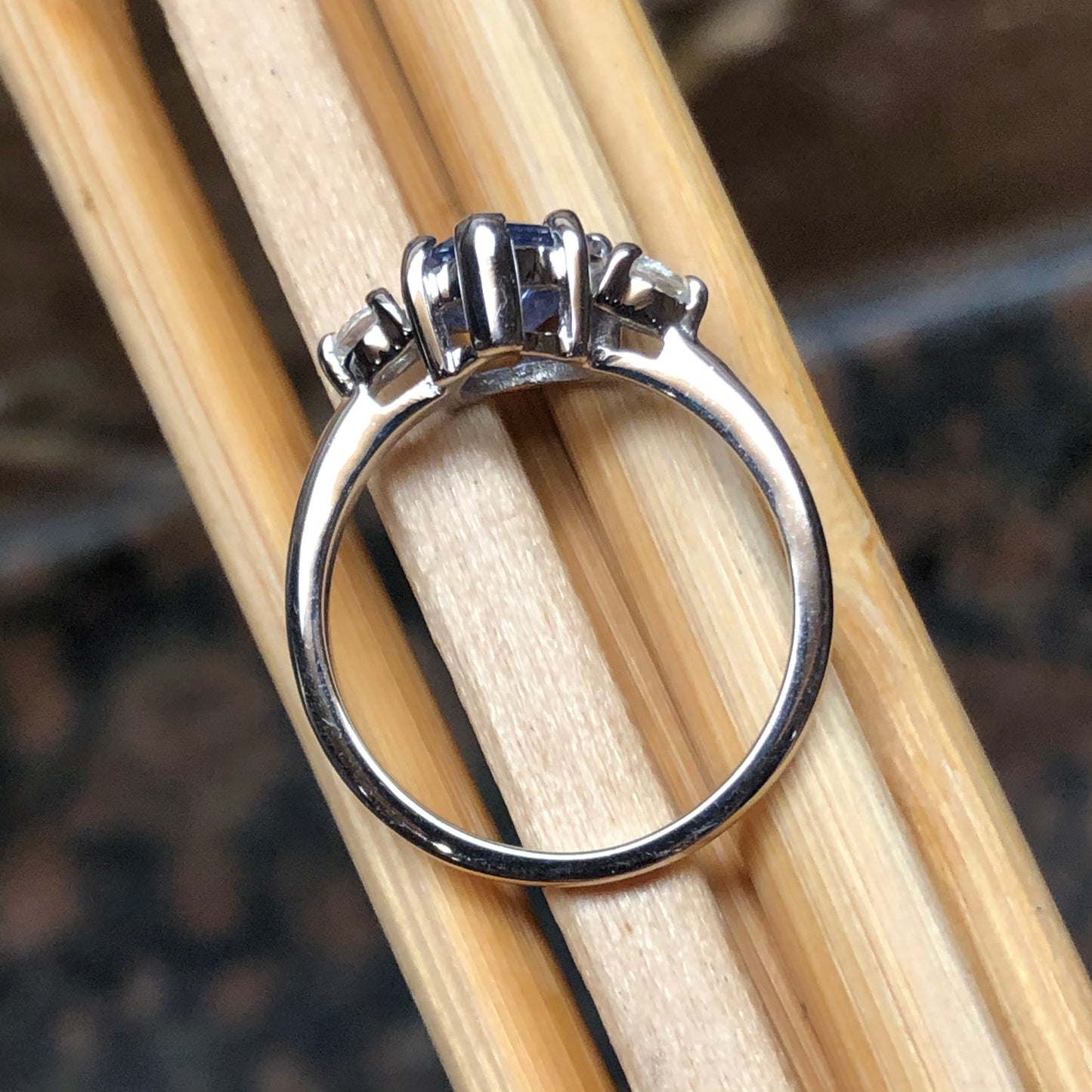 Genuine Tanzanite, White Topaz 925 Solid Sterling Silver Engagement Ring Size 5, 6, 7, 8, 9 - Natural Rocks by Kala