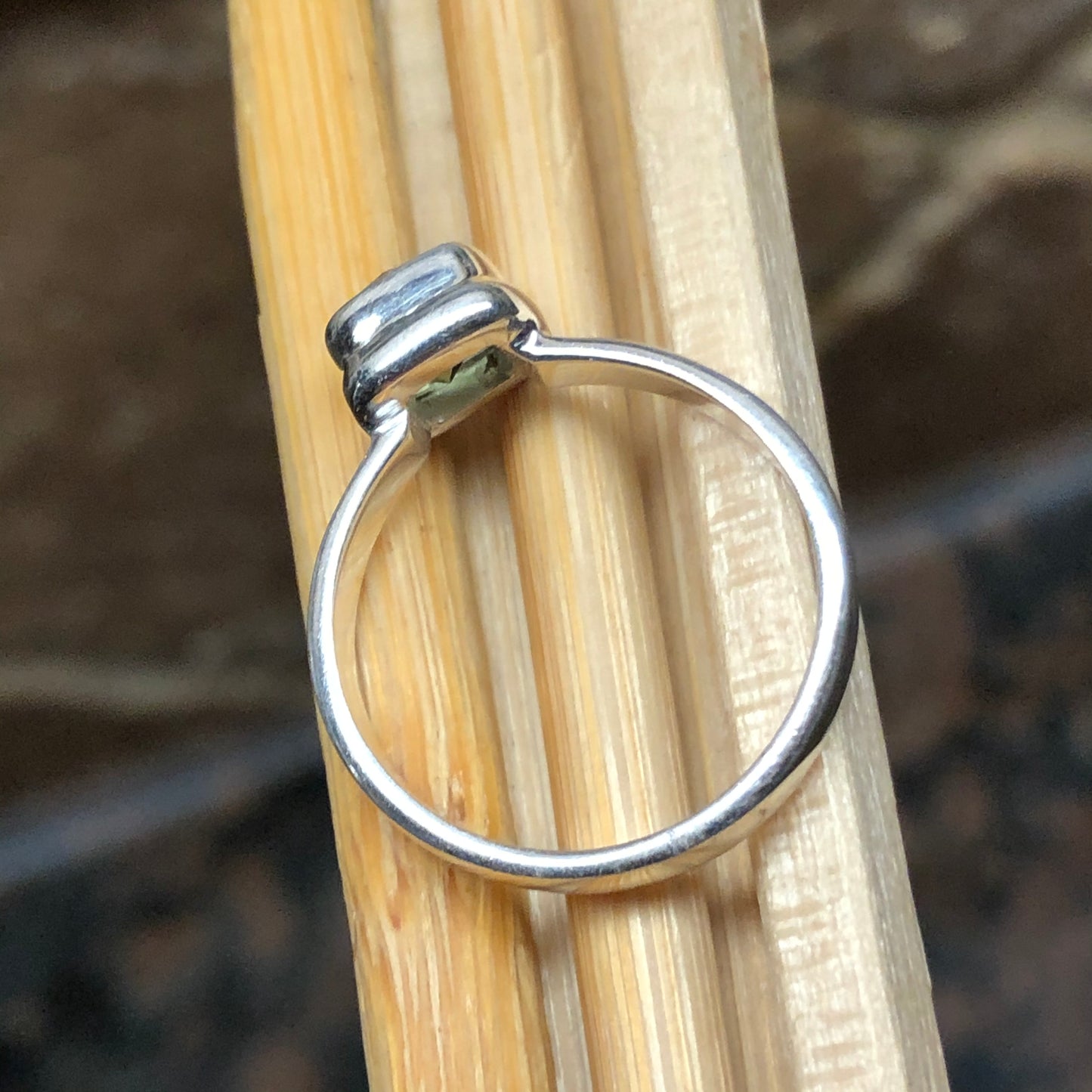 Natural Green Moldavite 925 Solid Sterling Silver Engagement Ring Size 6.25, 6.5, 6.75, 7, 9, 10 - Natural Rocks by Kala