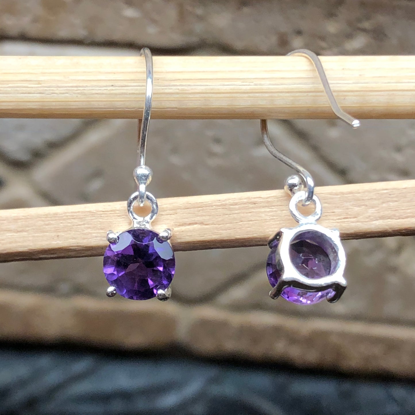 Genuine 2ct Purple Amethyst 925 Solid Sterling Silver Earrings 20mm - Natural Rocks by Kala