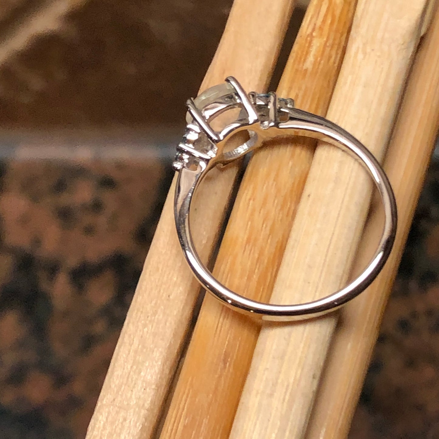 Genuine Rainbow Moonstone, London Blue Topaz 925 Solid Sterling Silver Engagement Ring Size 5, 6, 7, 8, 9 - Natural Rocks by Kala