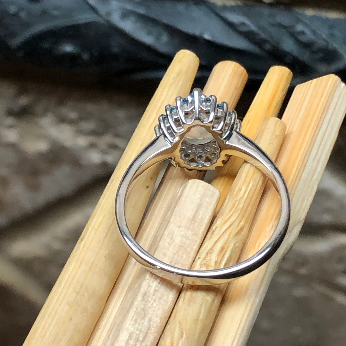 Natural Rainbow Moonstone, Blue Topaz 925 Solid Sterling Silver Ring Size 6, 7, 8, 9 - Natural Rocks by Kala