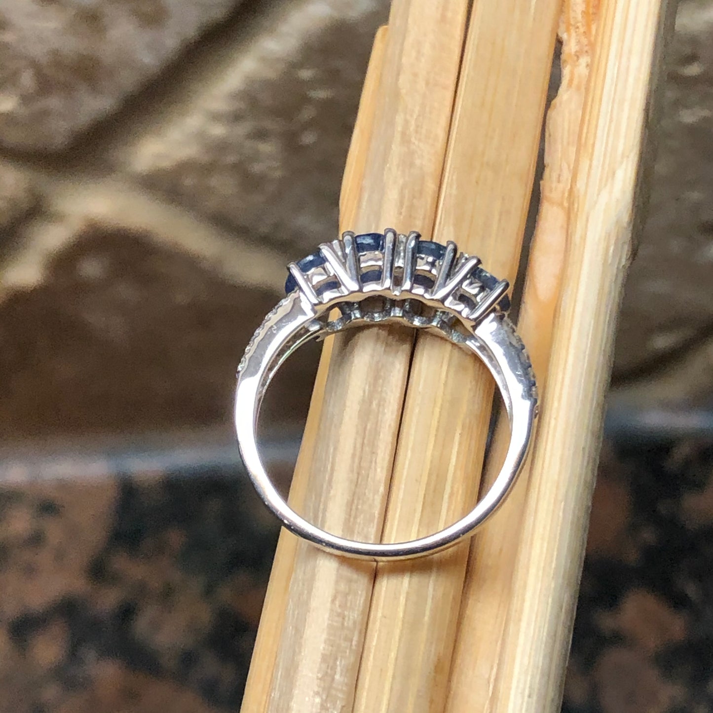 Natural Blue Sapphire 925 Solid Sterling Silver Ring Size 6, 7, 8, 9 - Natural Rocks by Kala