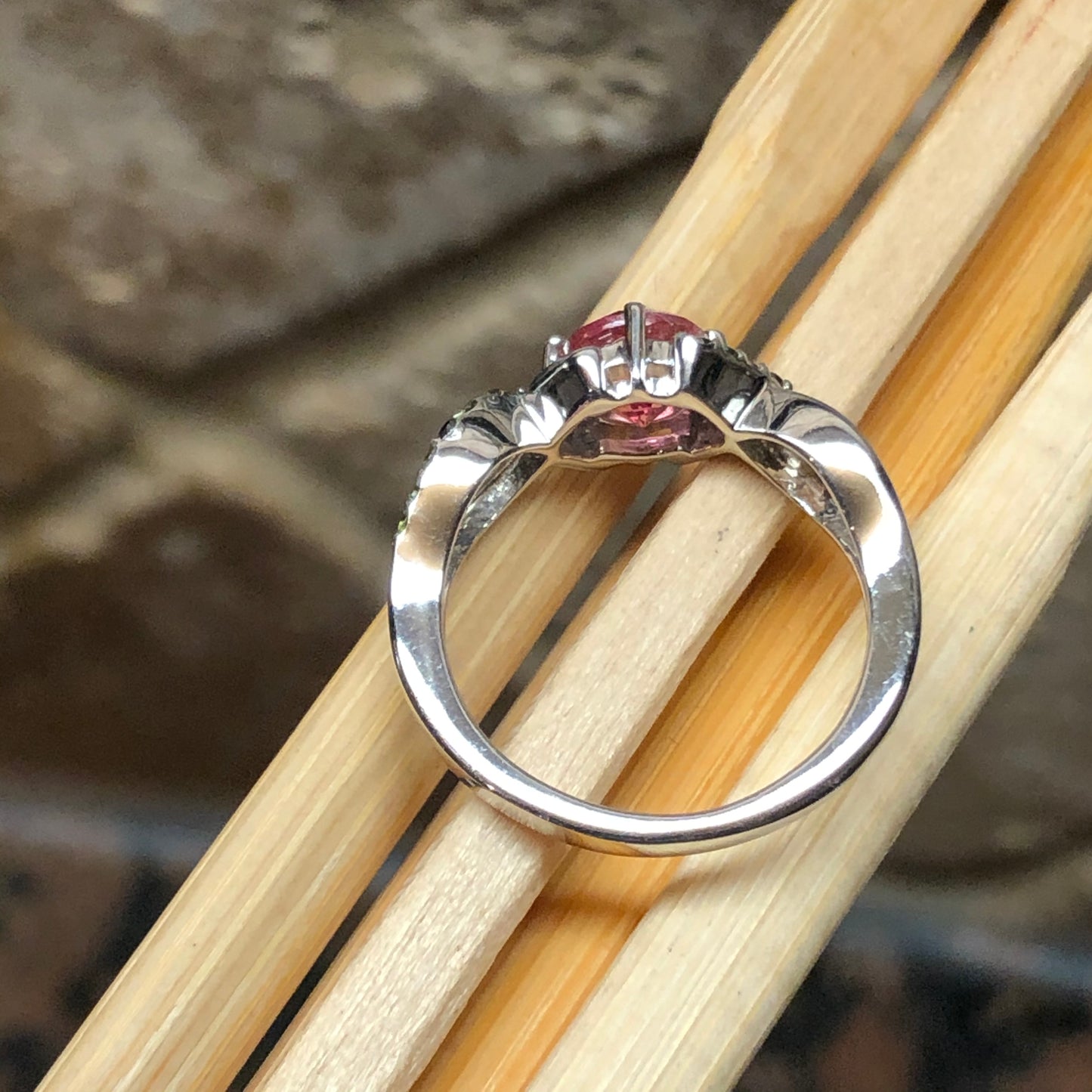 Natural Green Tourmaline, Pink Tourmaline 925 Solid Sterling Silver Wedding Ring Size 6, 7, 8, 9 - Natural Rocks by Kala