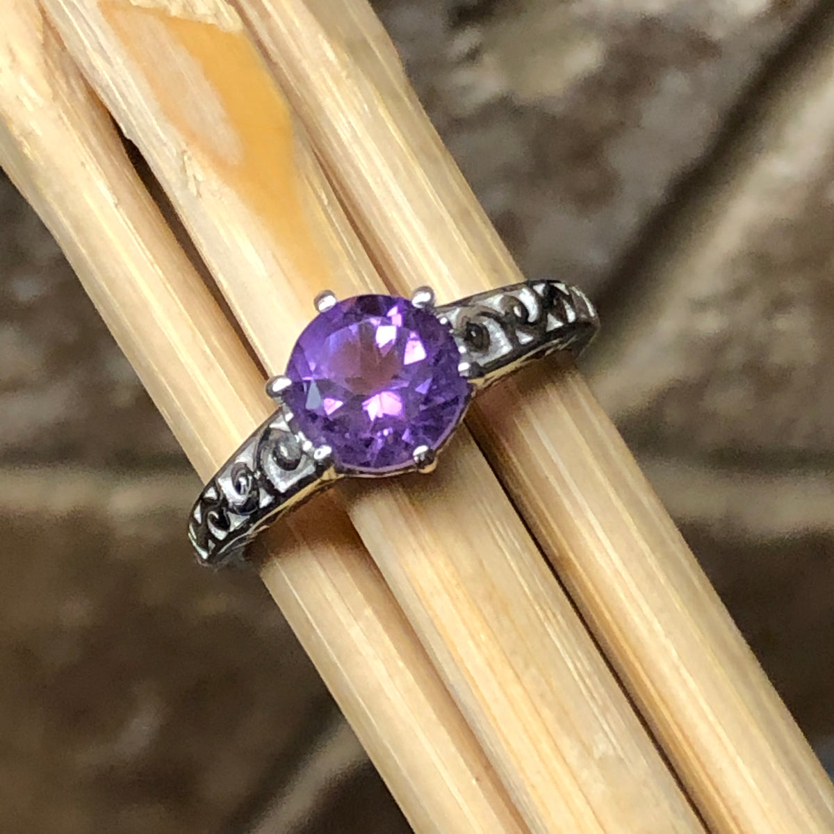 Natural 1ct Purple Amethyst 925 Solid Sterling Silver Ring Size 6, 7, 8, 9