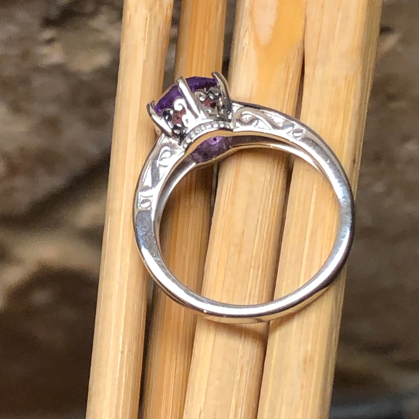Natural 1ct Purple Amethyst 925 Solid Sterling Silver Ring Size 6, 7, 8, 9 - Natural Rocks by Kala