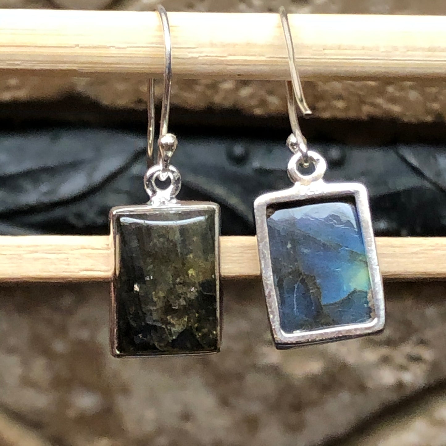 Natural Blue Labradorite 925 Sterling Silver Earrings 30mm - Natural Rocks by Kala