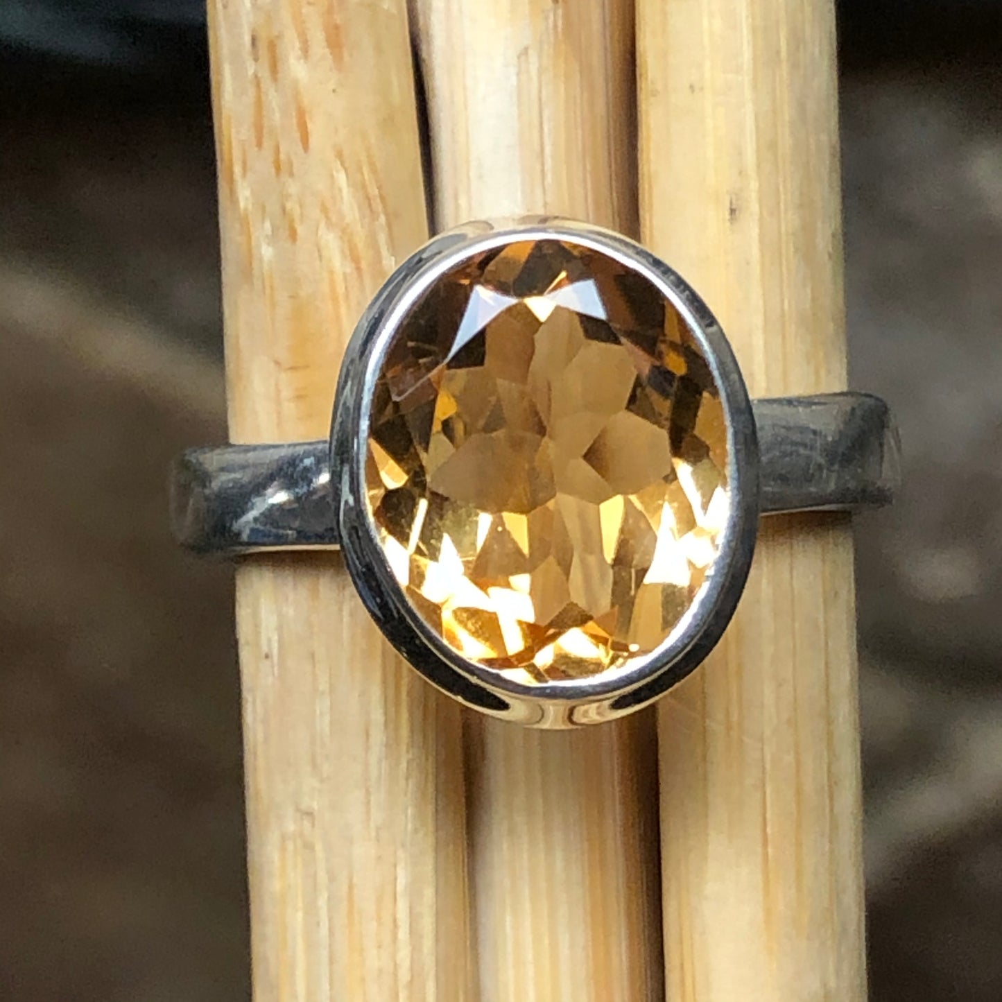 Genuine 4ct Golden Citrine 925 Solid Sterling Silver Ring Size 6.5, 7 - Natural Rocks by Kala