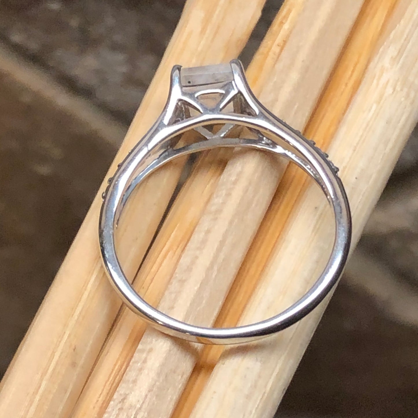 Genuine Rainbow Moonstone, Tanzanite 925 Solid Sterling Silver Ring Size 6.25, 7.25, 8.25 - Natural Rocks by Kala