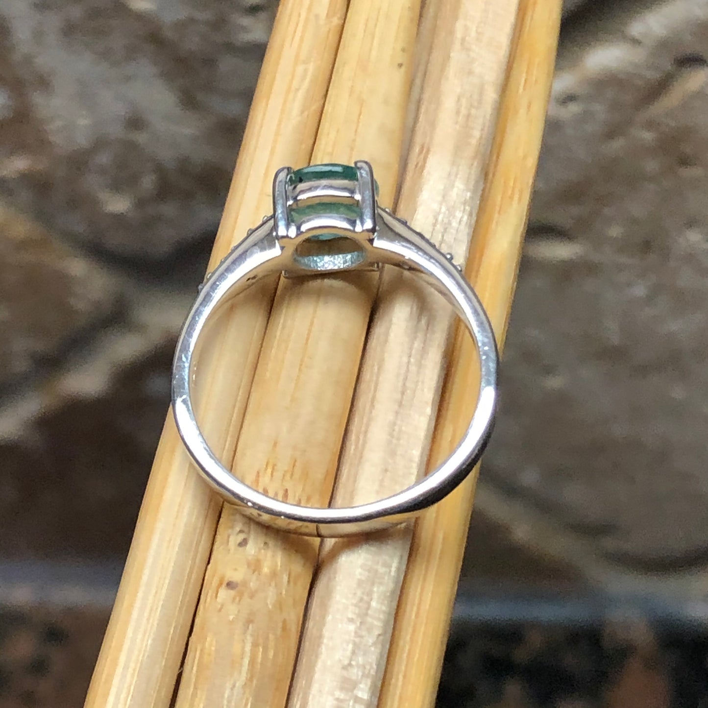 Natural Green Emerald, Diamond 925 Solid Sterling Silver Engagement Ring Size 6, 7, 8, 9 - Natural Rocks by Kala