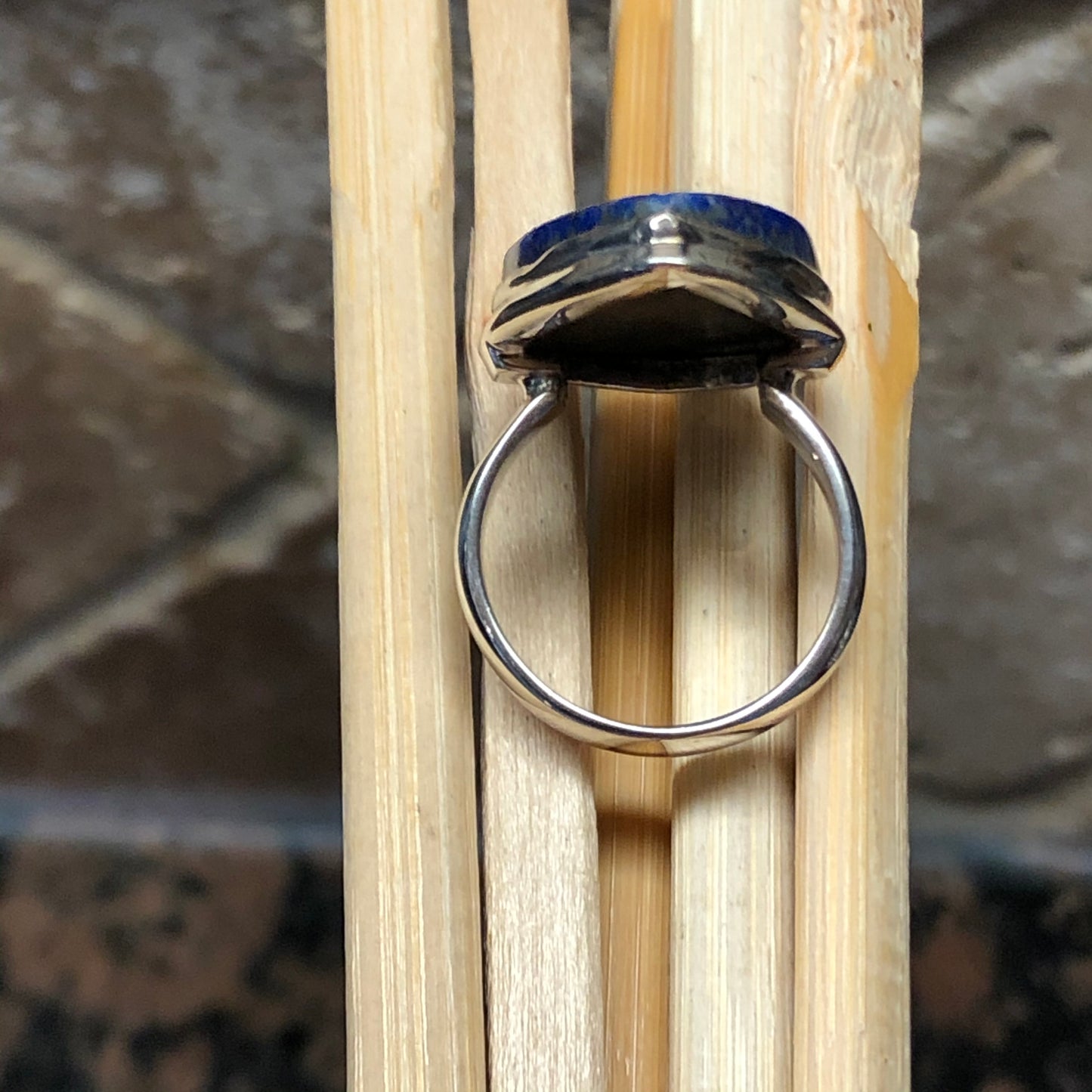 Natural Blue Lapis Lazuli 925 Solid Sterling Silver Ring Size 7.25 - Natural Rocks by Kala