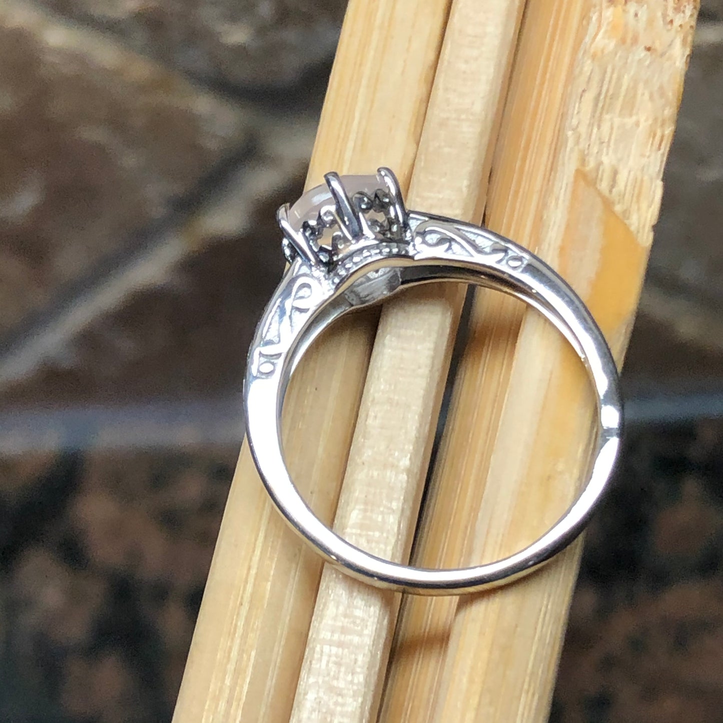 Natural 1ct Pink Rose Quartz 925 Sterling Silver Engagement Ring Size 6, 7, 8, 9 - Natural Rocks by Kala