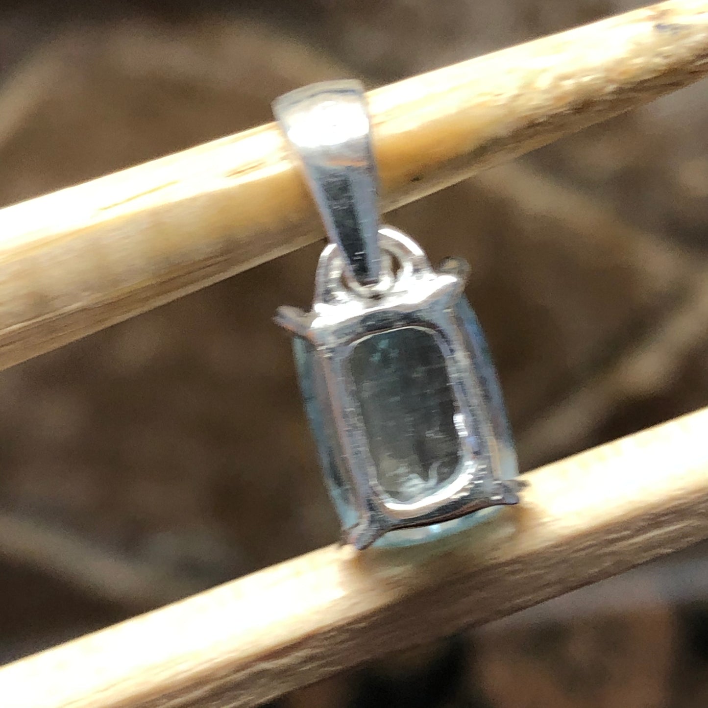 Genuine 4ct Aquamarine 925 Solid Sterling Silver Pendant 20mm - Natural Rocks by Kala