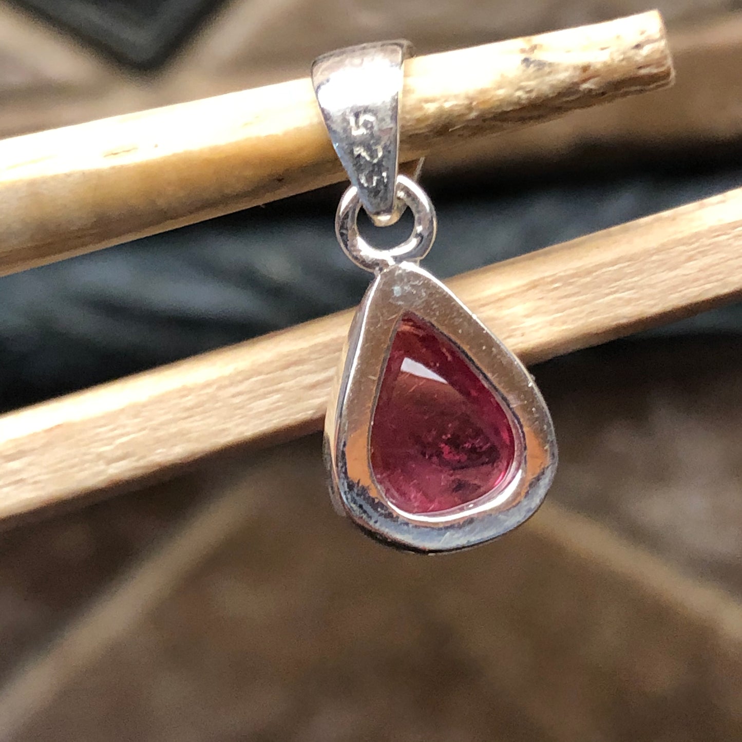 Natural Pink Tourmaline 925 Solid Sterling Silver Pendant 22mm - Natural Rocks by Kala