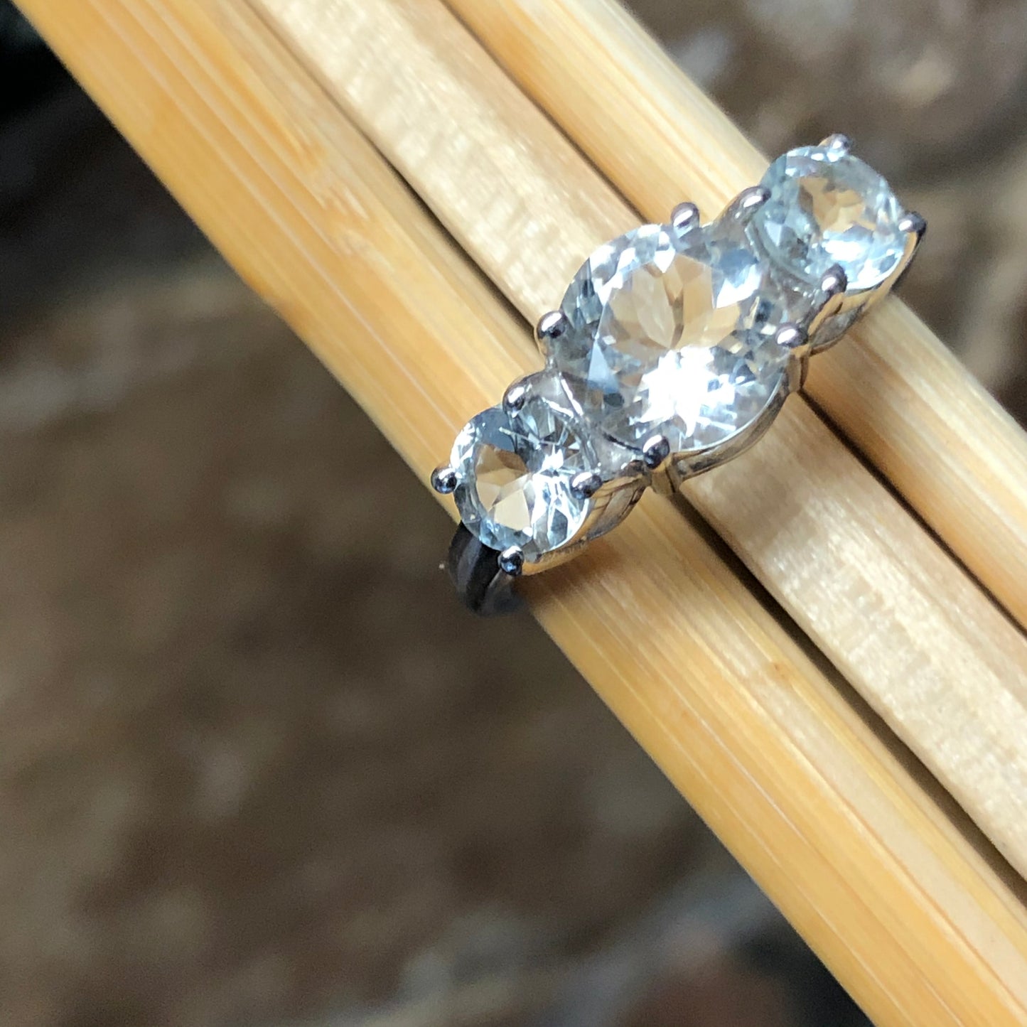 Natural 2ct Aquamarine 925 Solid Sterling Silver Ring Size 5, 6, 7, 8, 9 - Natural Rocks by Kala