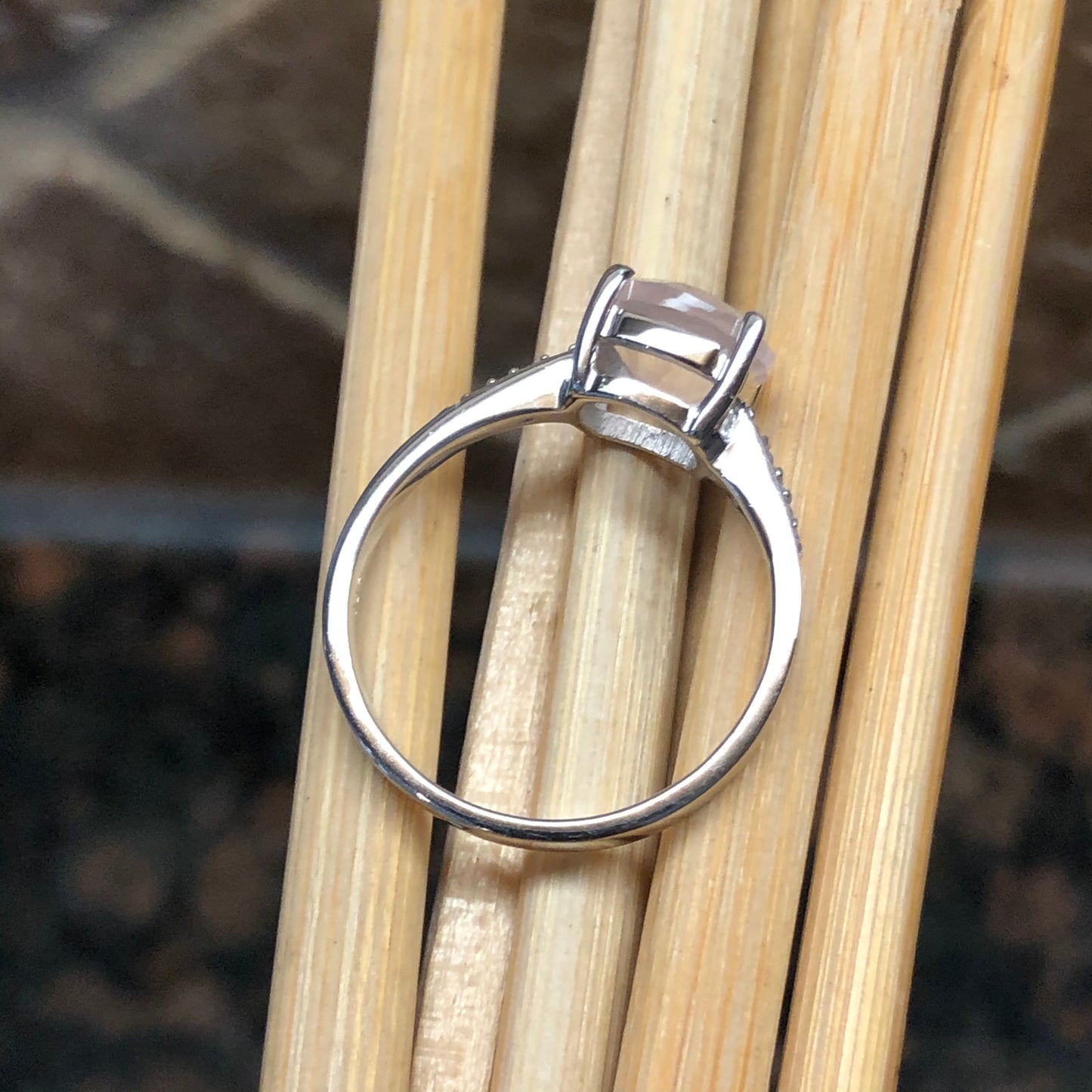 Natural 2ct Pink Rose Quartz 925 Sterling Silver Engagement Ring Size 5, 6, 7, 8, 9 - Natural Rocks by Kala