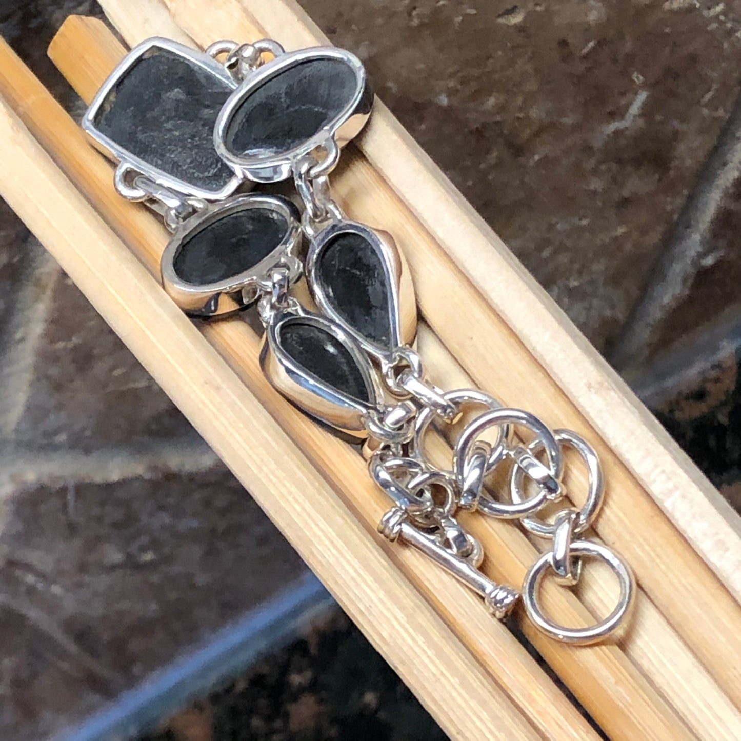 Natural Shungite 925 Solid Sterling Silver Bracelets 7 inches - Natural Rocks by Kala