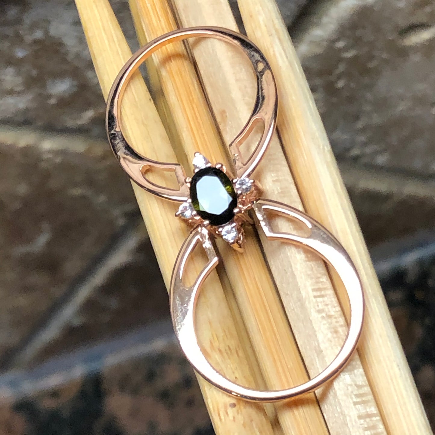 Natural 1.5ct Green Peridot, Tourmaline 925 Solid Sterling Silver Ring Size 6, 7, 8, 9 - Natural Rocks by Kala