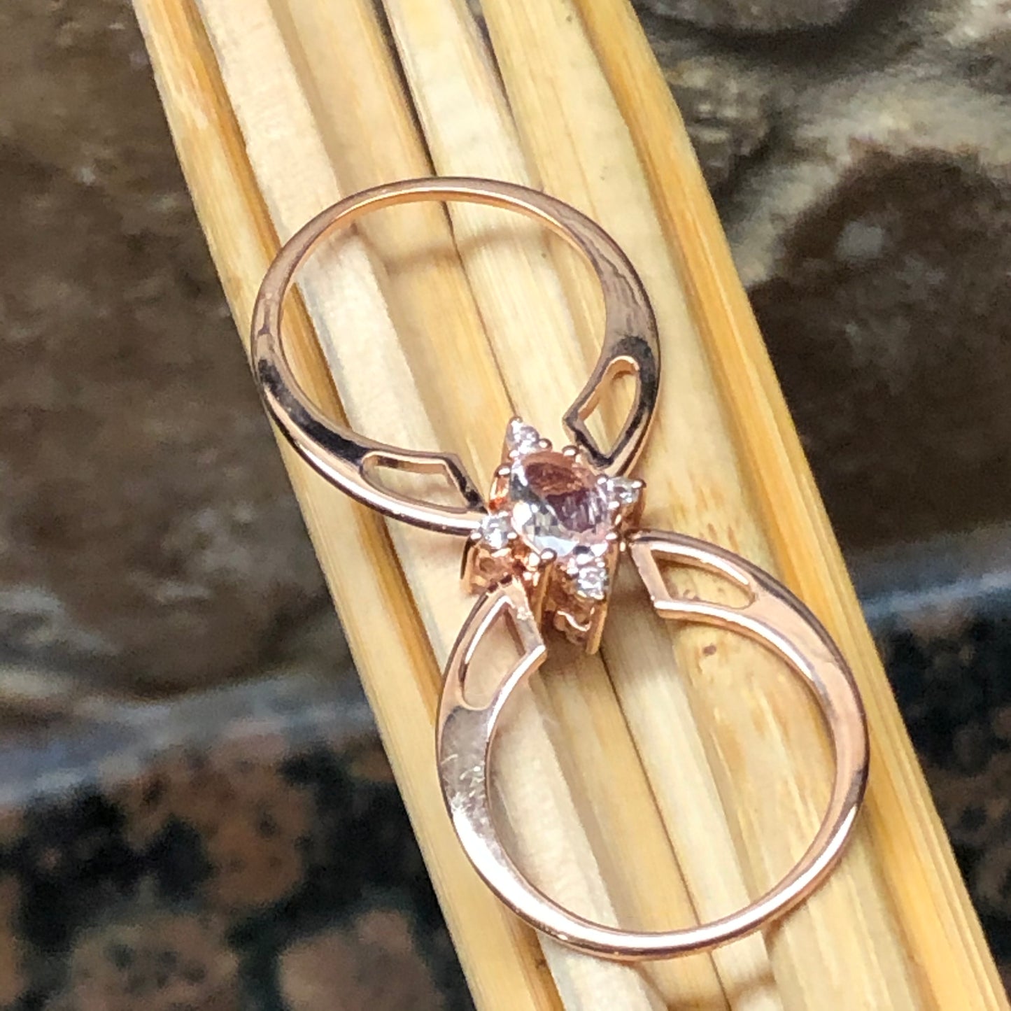 Natural Ruby, Morganite, White Diamond 14k Rose Gold Over Sterling Silver Engagement Ring Size 6, 7, 8, 9 - Natural Rocks by Kala