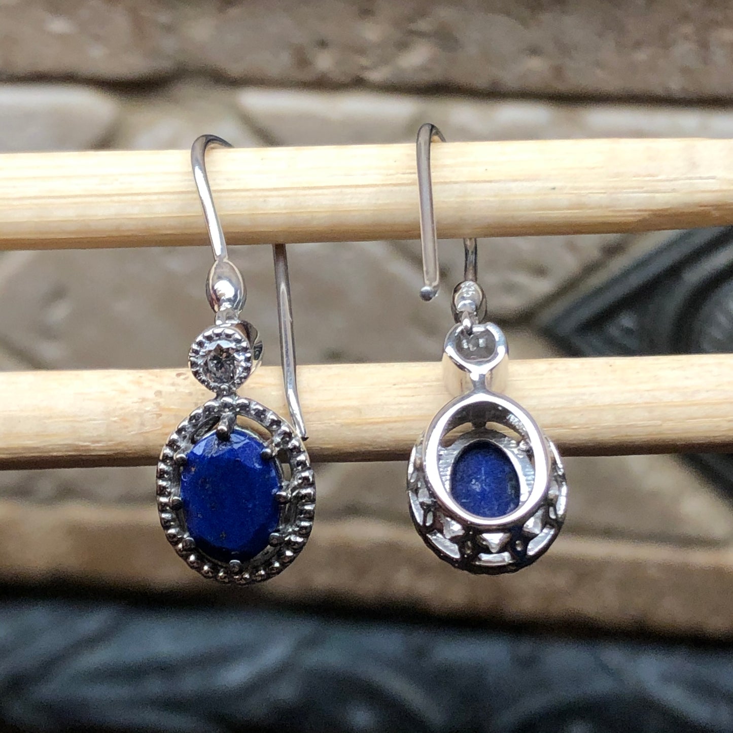 Genuine Blue Lapis Lazuli 925 Solid Sterling Silver Earrings 30mm - Natural Rocks by Kala