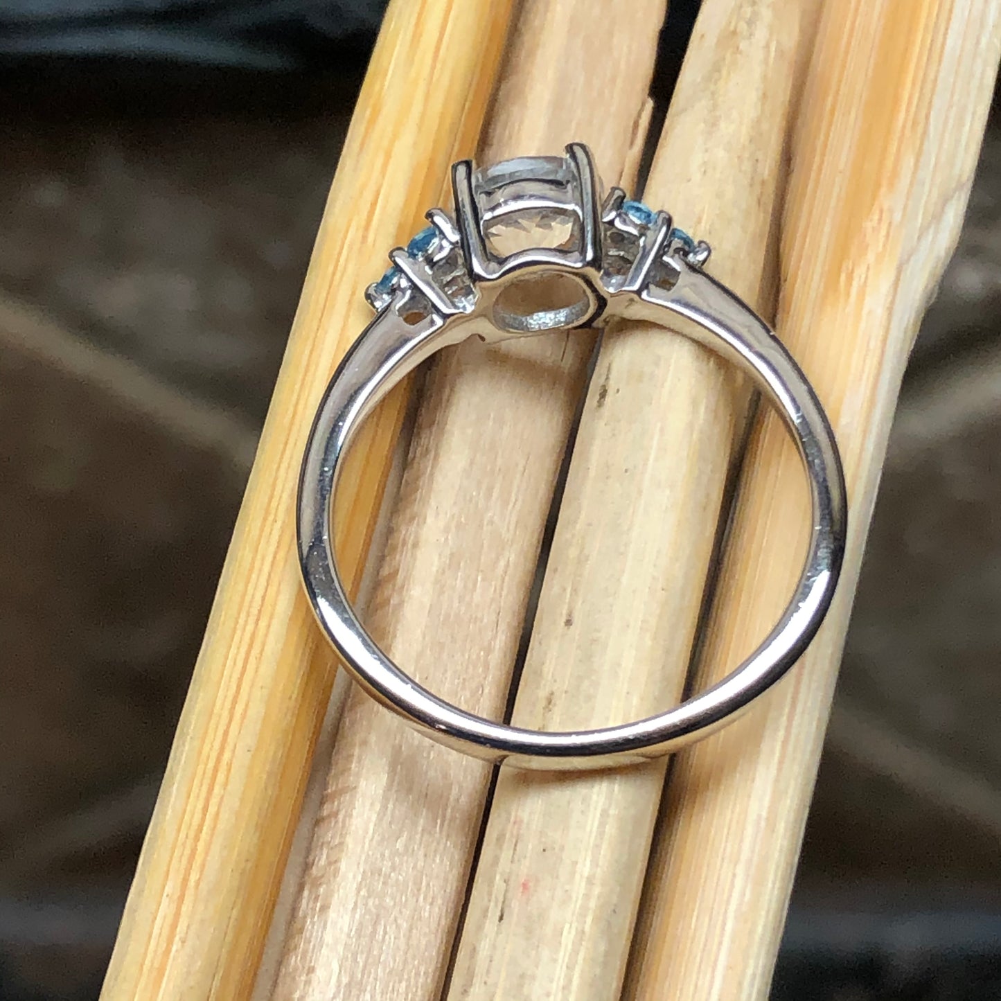 Natural Blue Aquamarine, Blue Topaz 925 Solid Sterling Silver Engagement Ring Size 6, 7, 8, 9 - Natural Rocks by Kala