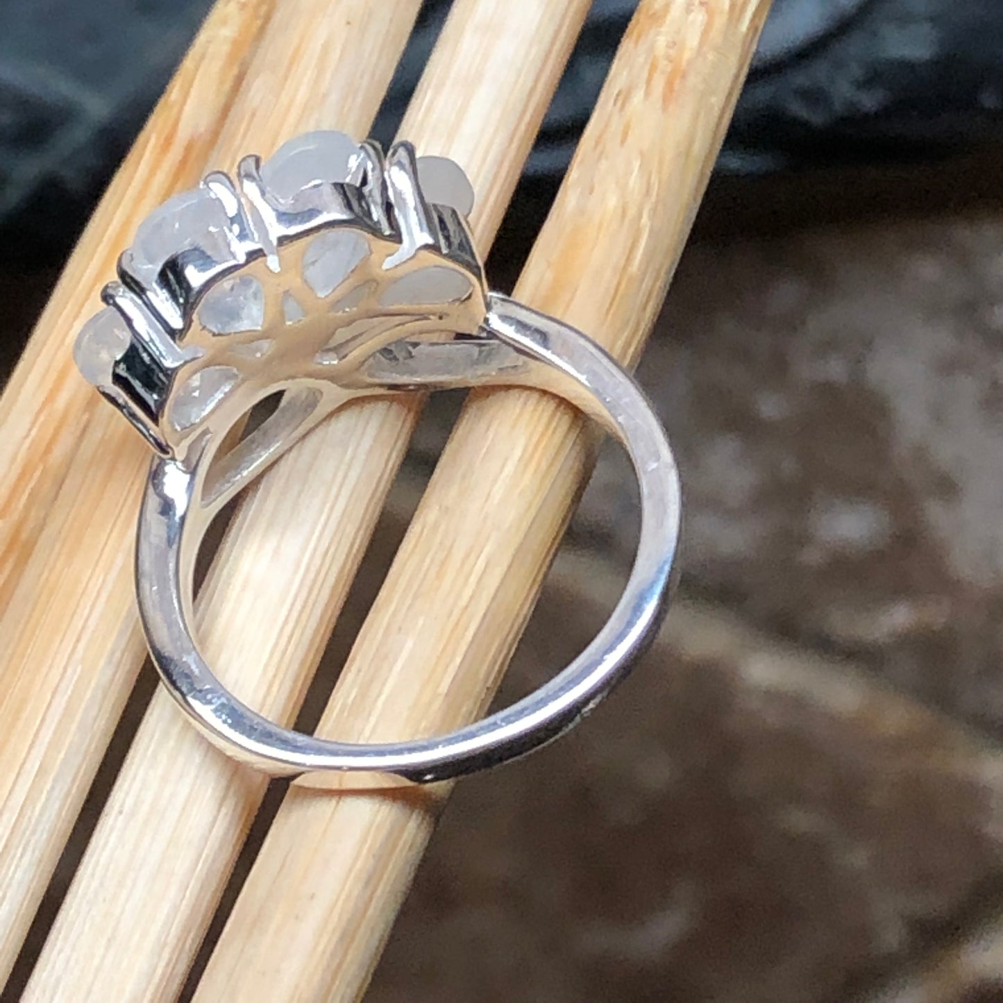 Genuine Rainbow Moonstone 925 Solid Sterling Silver Ring Size 6, 7, 8, 9 - Natural Rocks by Kala