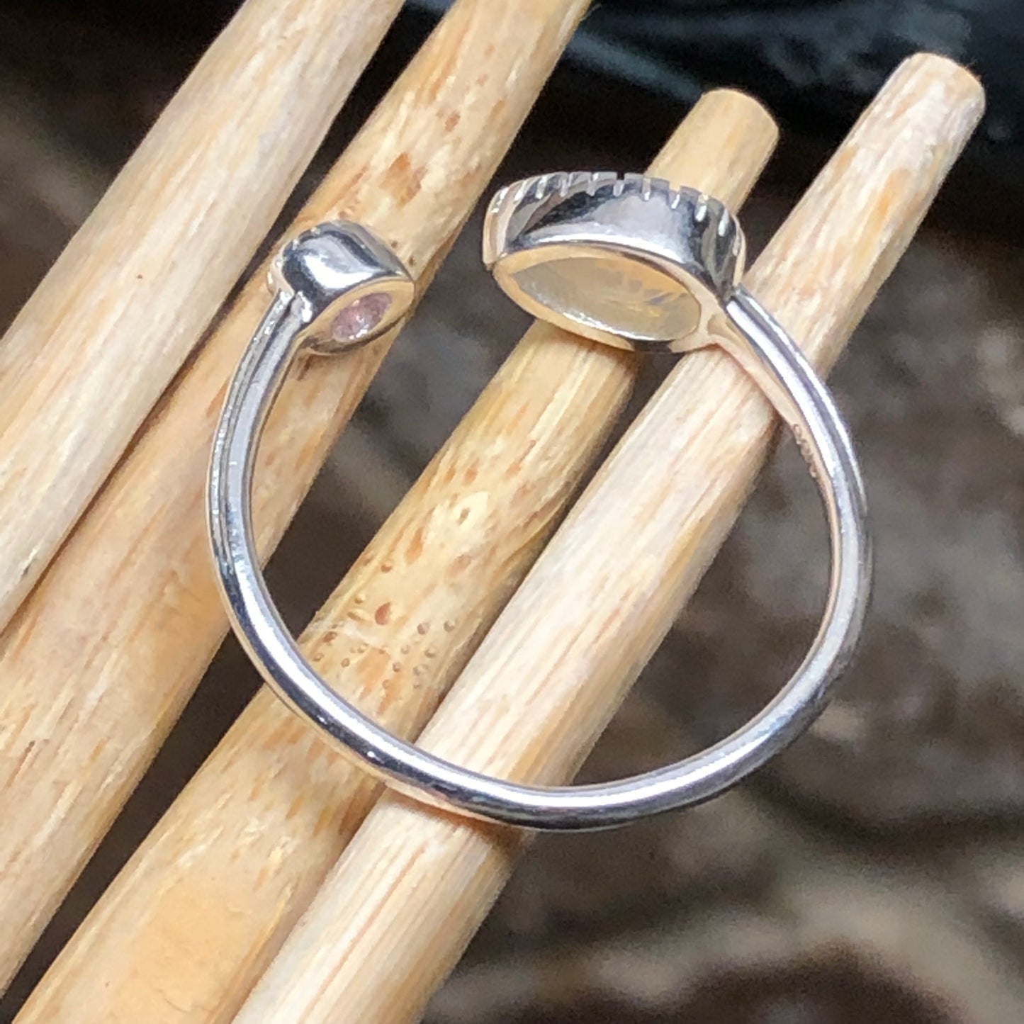 Natural Ethiopian Opal, Garnet 925 Solid Sterling Silver Ring Size 6, 7, 8 - Natural Rocks by Kala