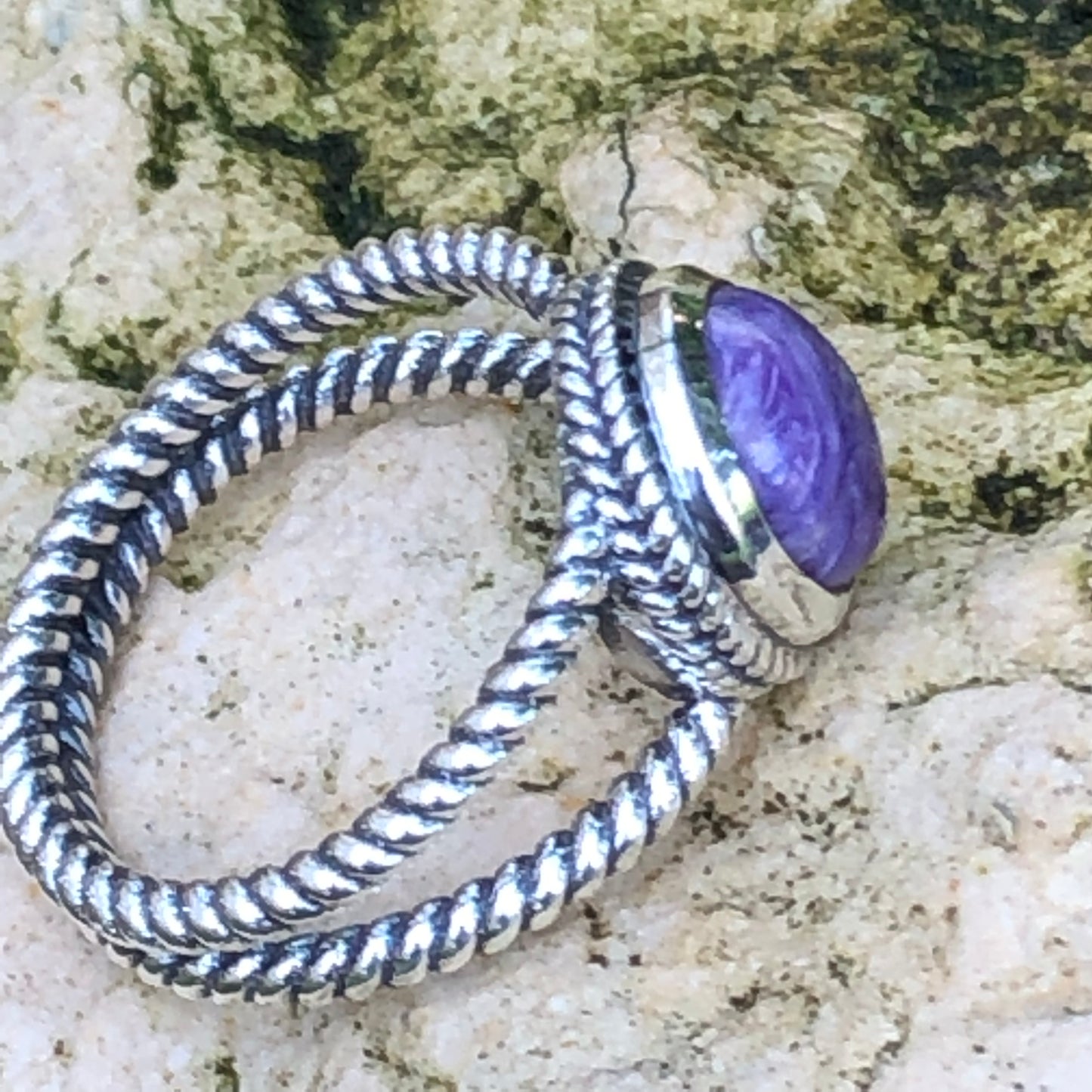 Natural Siberian Charoite 925 Solid Sterling Silver Ring Size 6, 7, 8 - Natural Rocks by Kala
