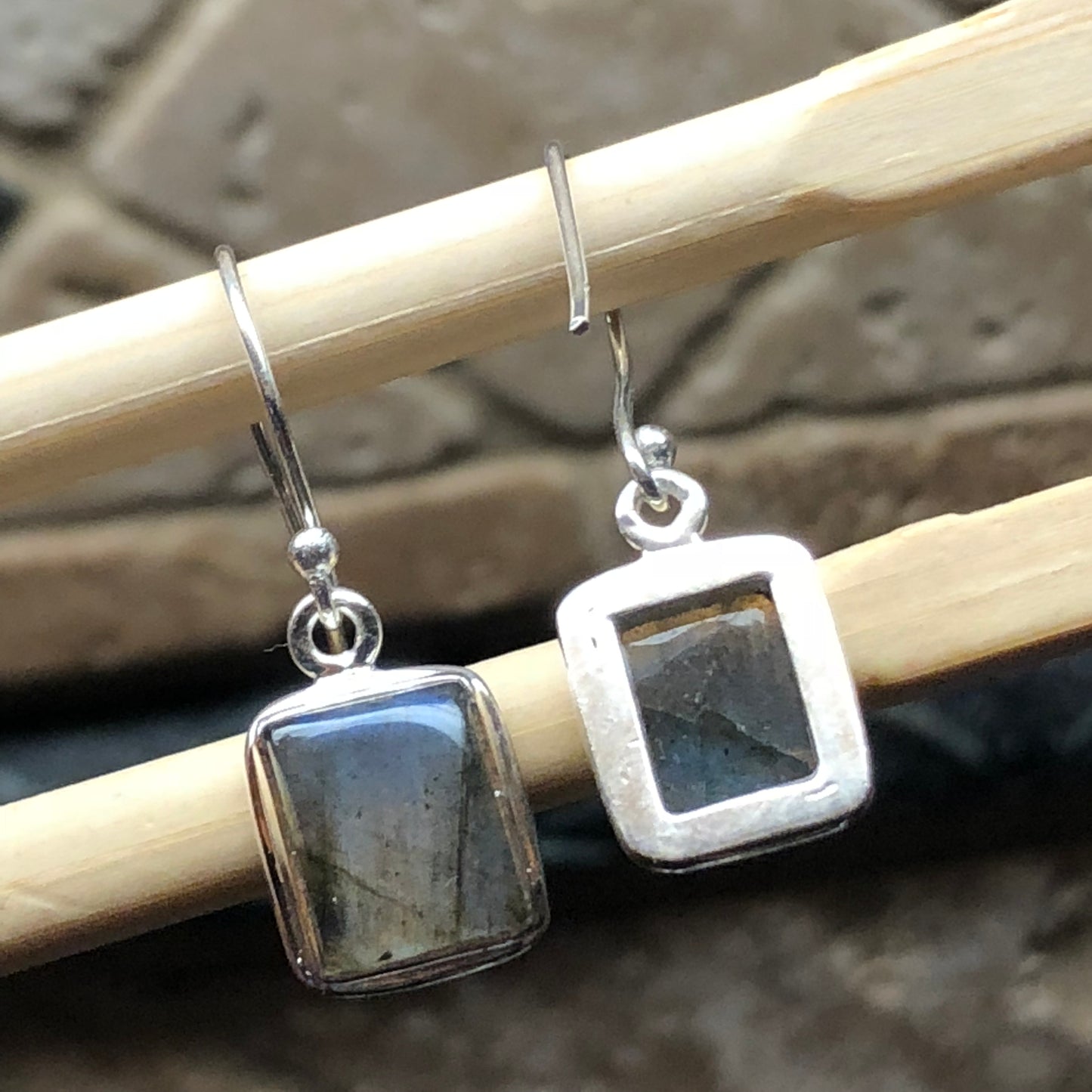 Natural Blue Labradorite 925 Sterling Silver Earrings 25mm - Natural Rocks by Kala