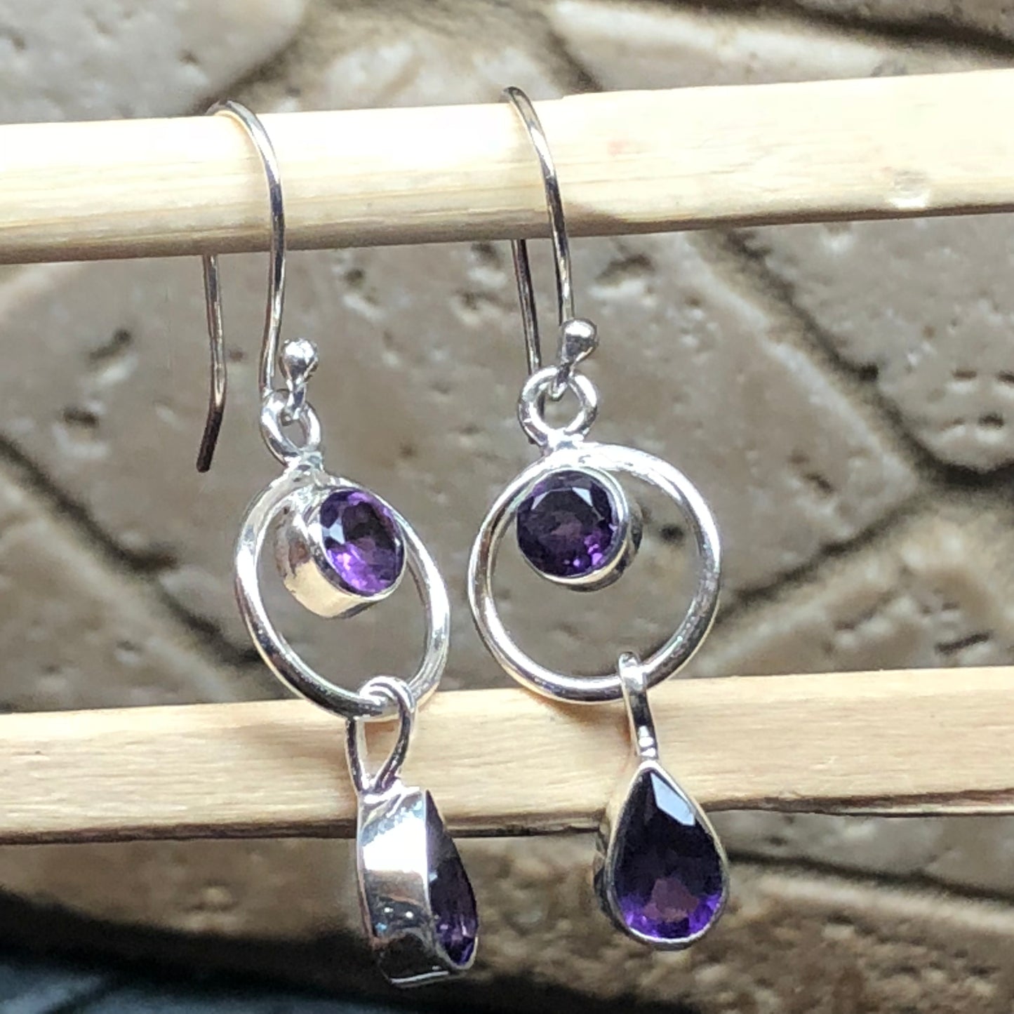 Natural 2ct Purple Amethyst 925 Solid Sterling Silver Earrings 35mm - Natural Rocks by Kala