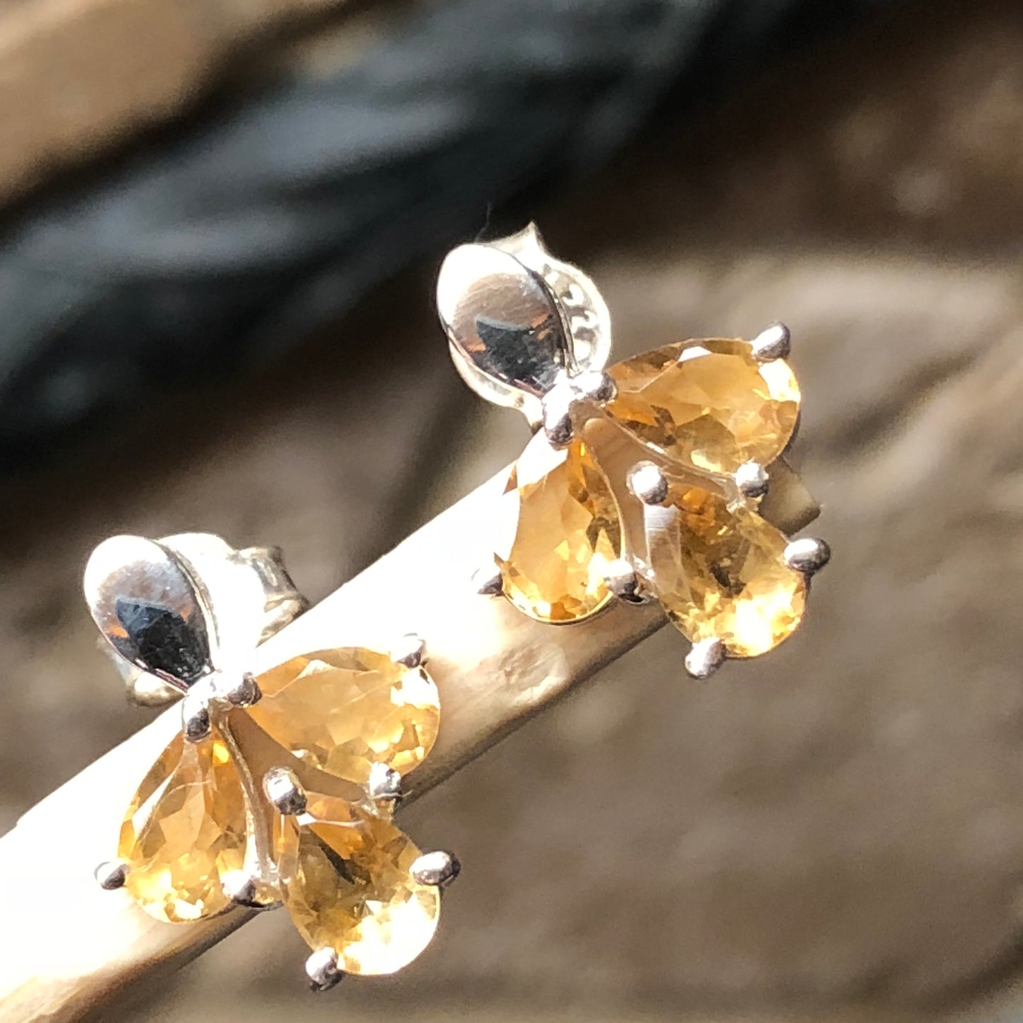 Natural 2.5ct Golden Citrine 925 Solid Sterling Silver Earrings 15mm - Natural Rocks by Kala