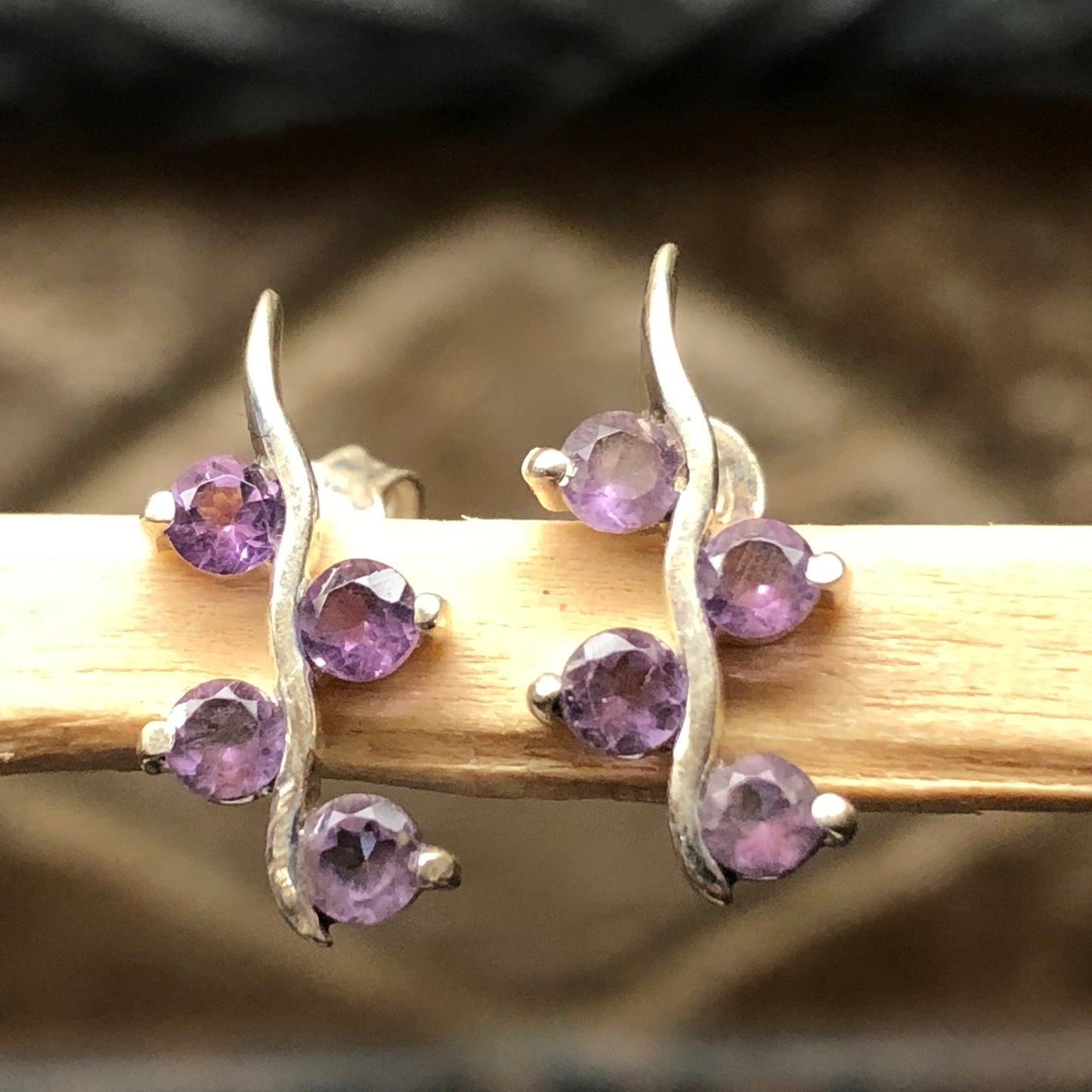 Natural Purple Amethyst 925 Solid Sterling Silver Earrings 17mm - Natural Rocks by Kala
