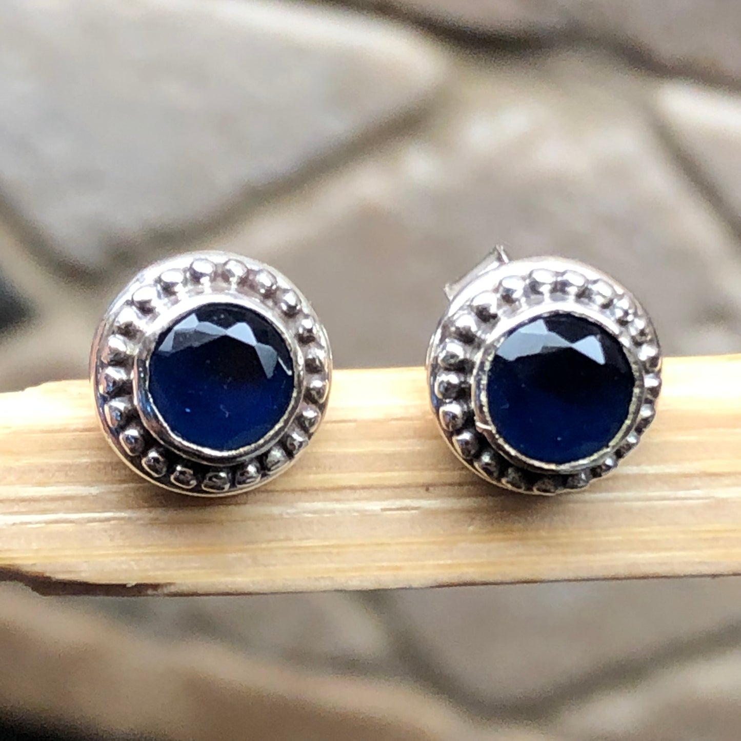 Natural 2ct Iolite 925 Solid Sterling Silver Earrings 7mm - Natural Rocks by Kala